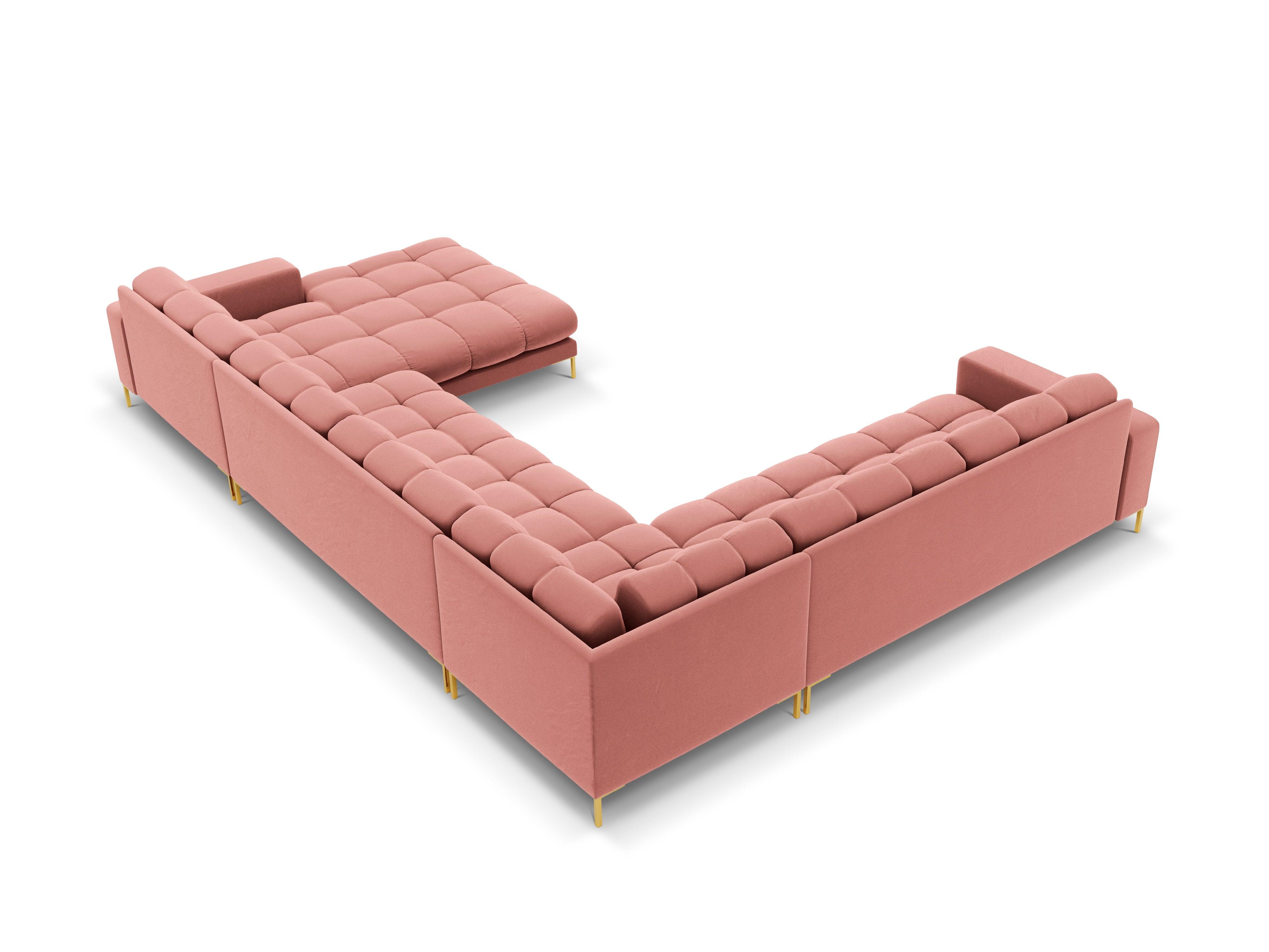 Sofa aksamitna panoramiczna lewostronna 7-osobowa BALI różowy ze złotą podstawą Cosmopolitan Design Eye on Design