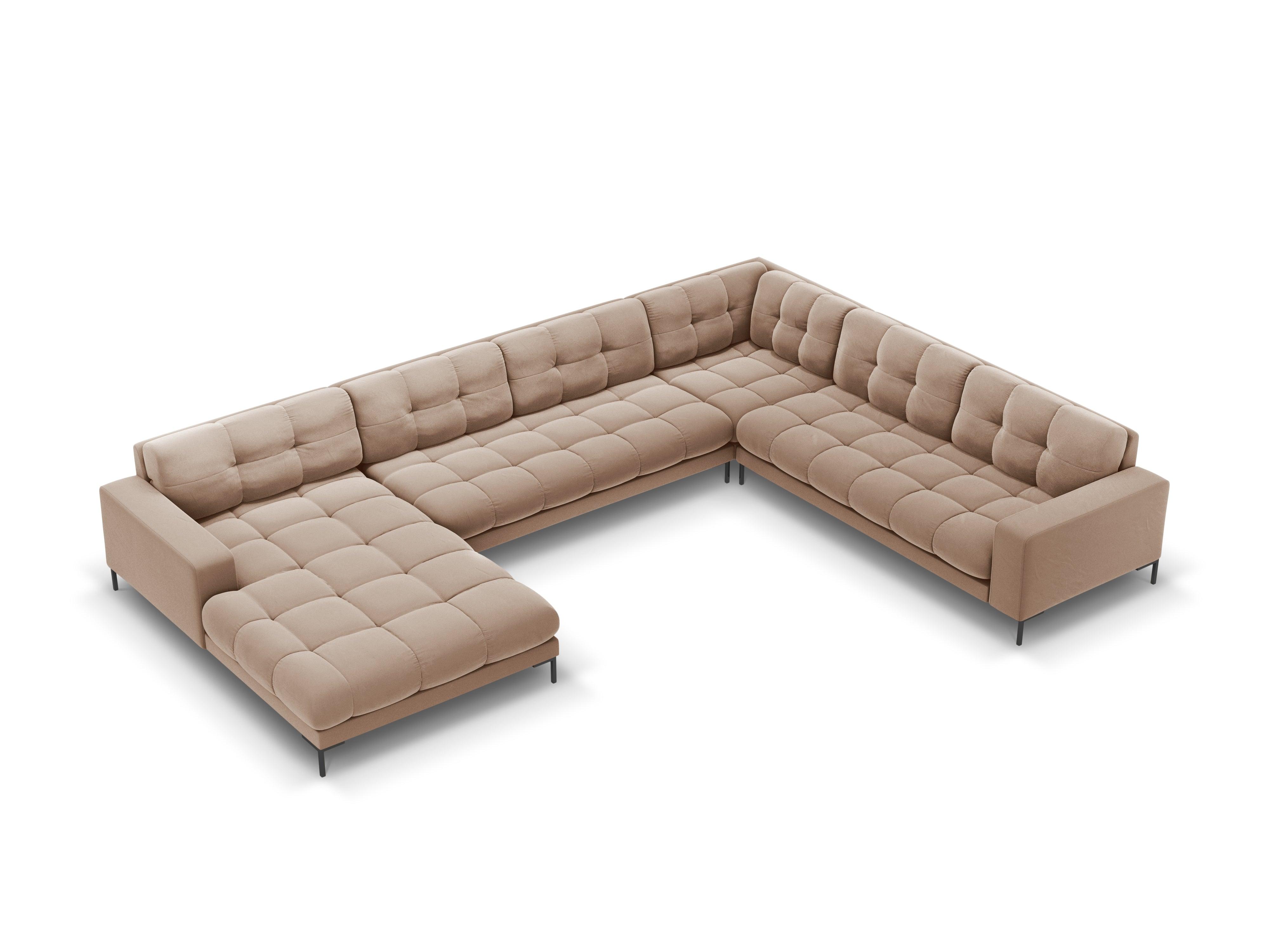 Sofa aksamitna panoramiczna prawostronna 7-osobowa BALI beżowy z czarną podstawą Cosmopolitan Design Eye on Design