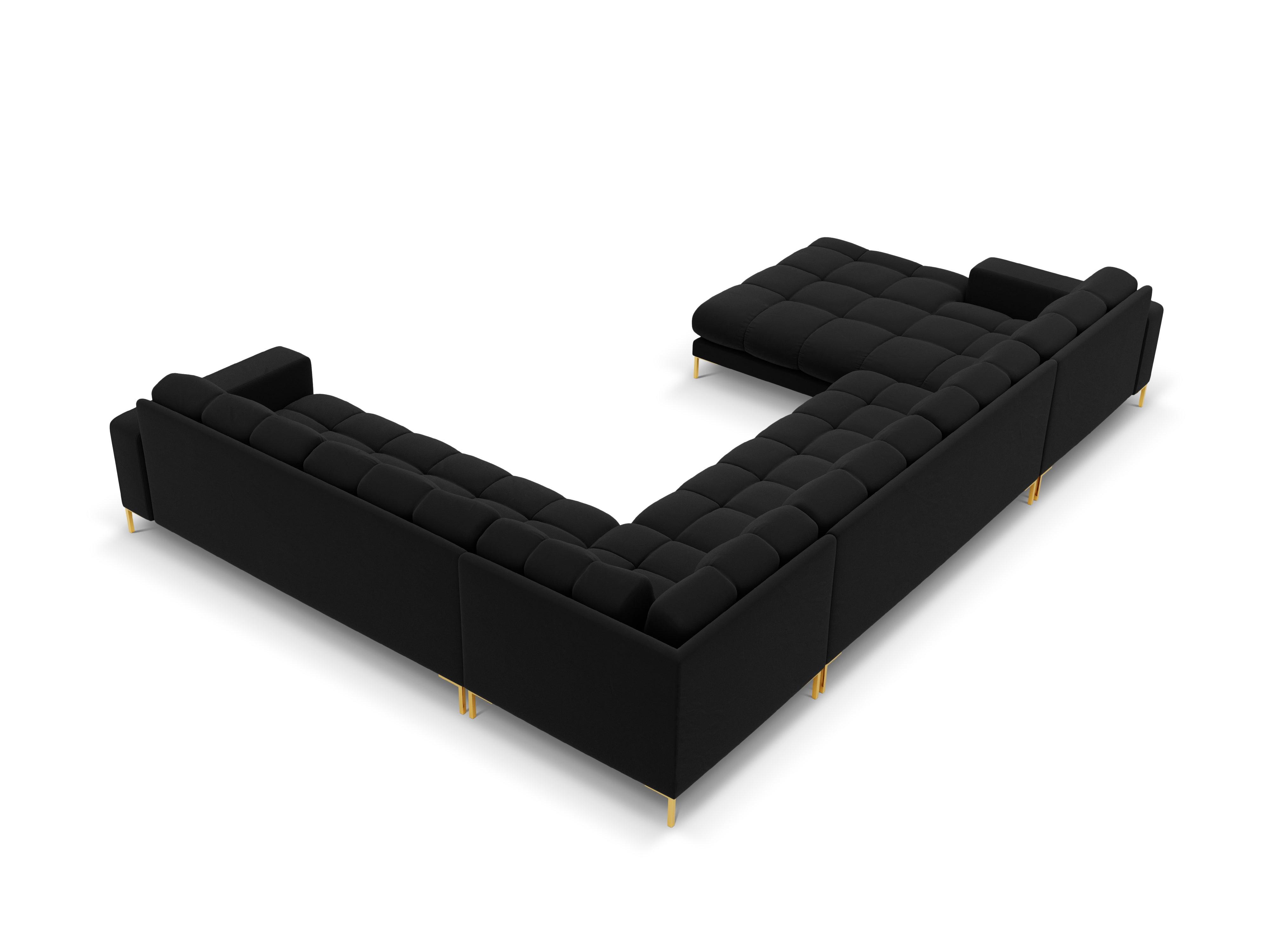 Sofa aksamitna panoramiczna prawostronna 7-osobowa BALI czarny ze złotą podstawą Cosmopolitan Design Eye on Design