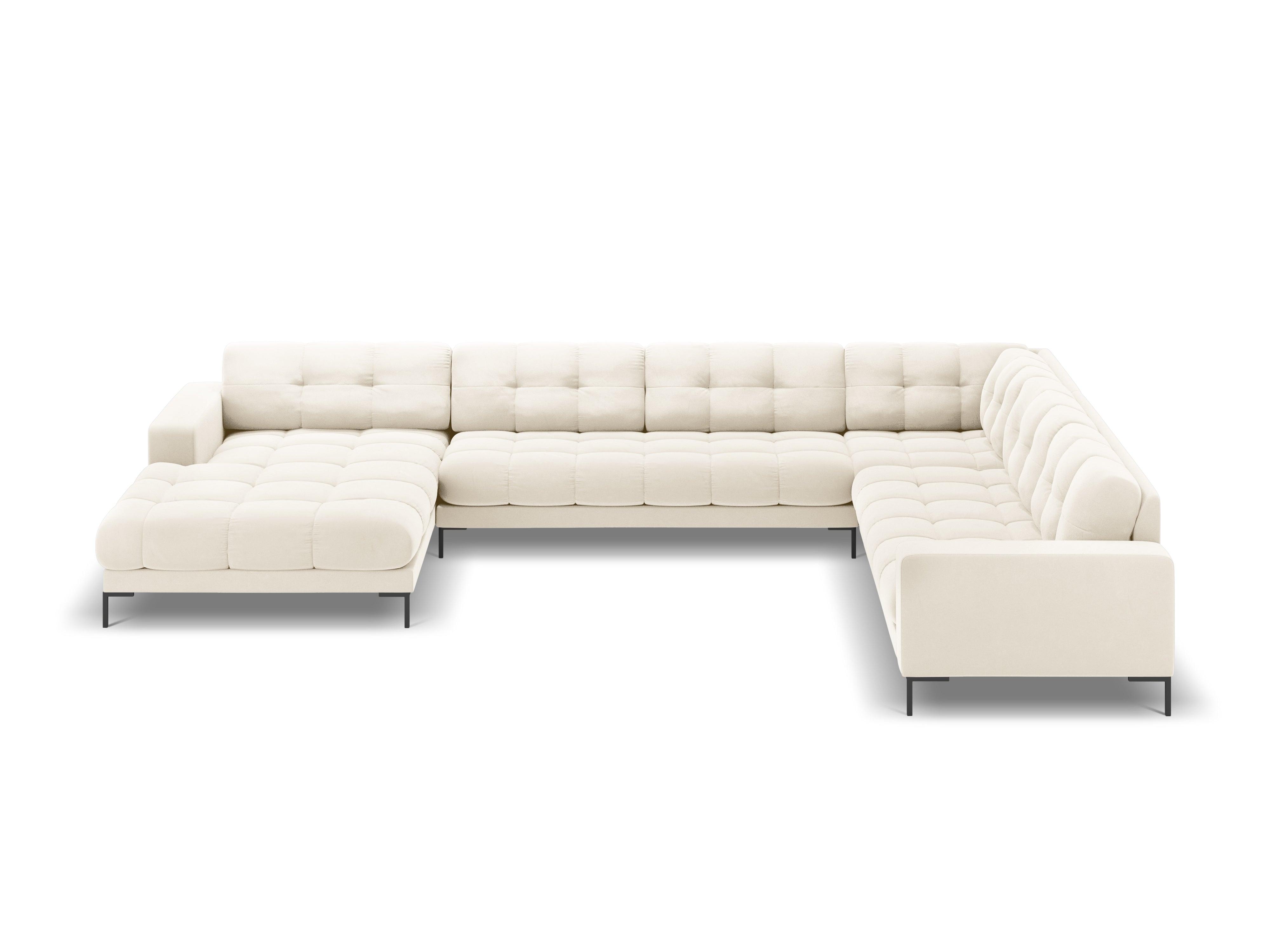 Sofa aksamitna panoramiczna prawostronna 7-osobowa BALI jasnobeżowy z czarną podstawą Cosmopolitan Design Eye on Design