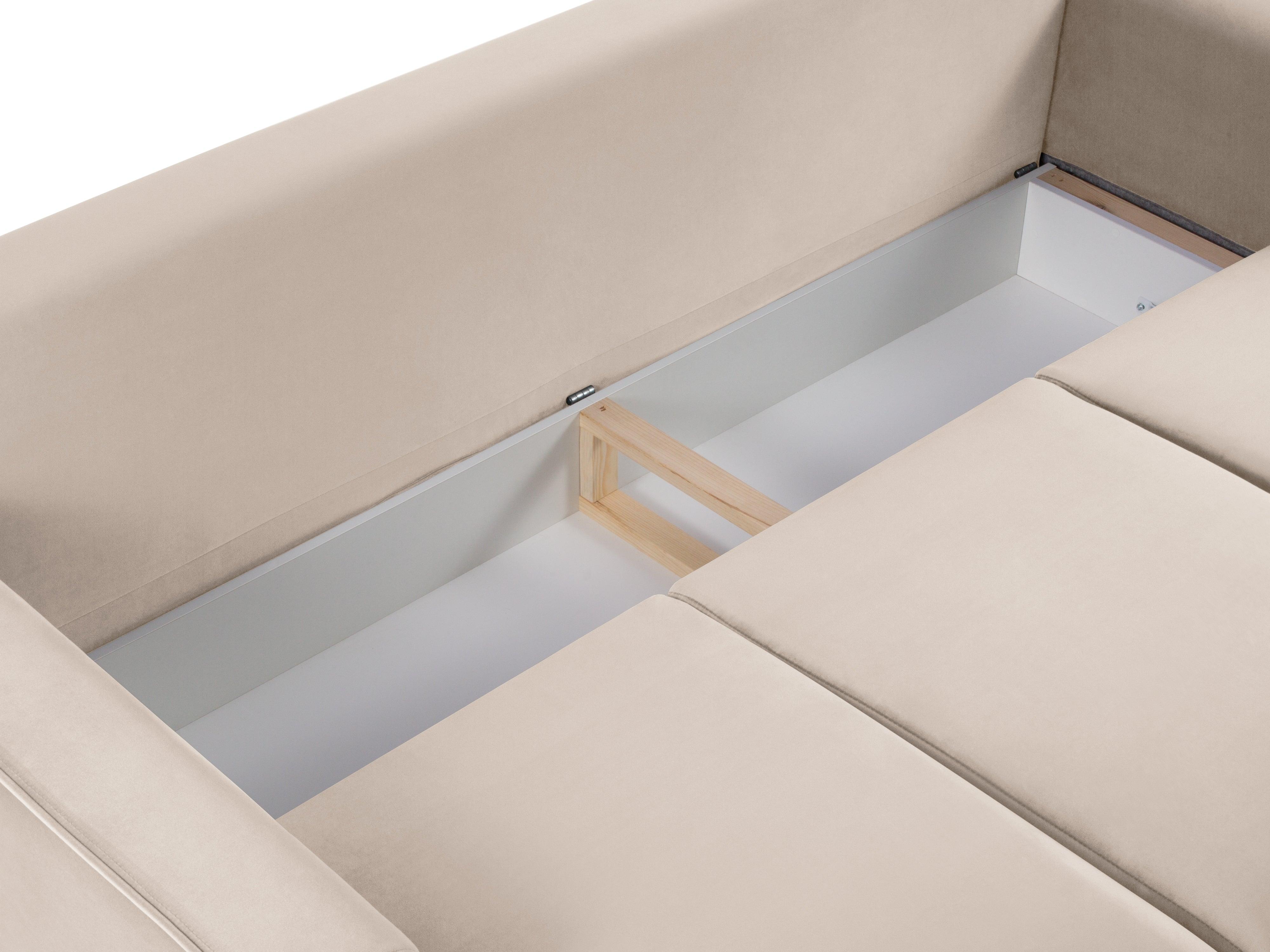 Sofa aksamitna z funkcją spania CARTADERA beżowy ze złotą podstawą Mazzini Sofas Eye on Design