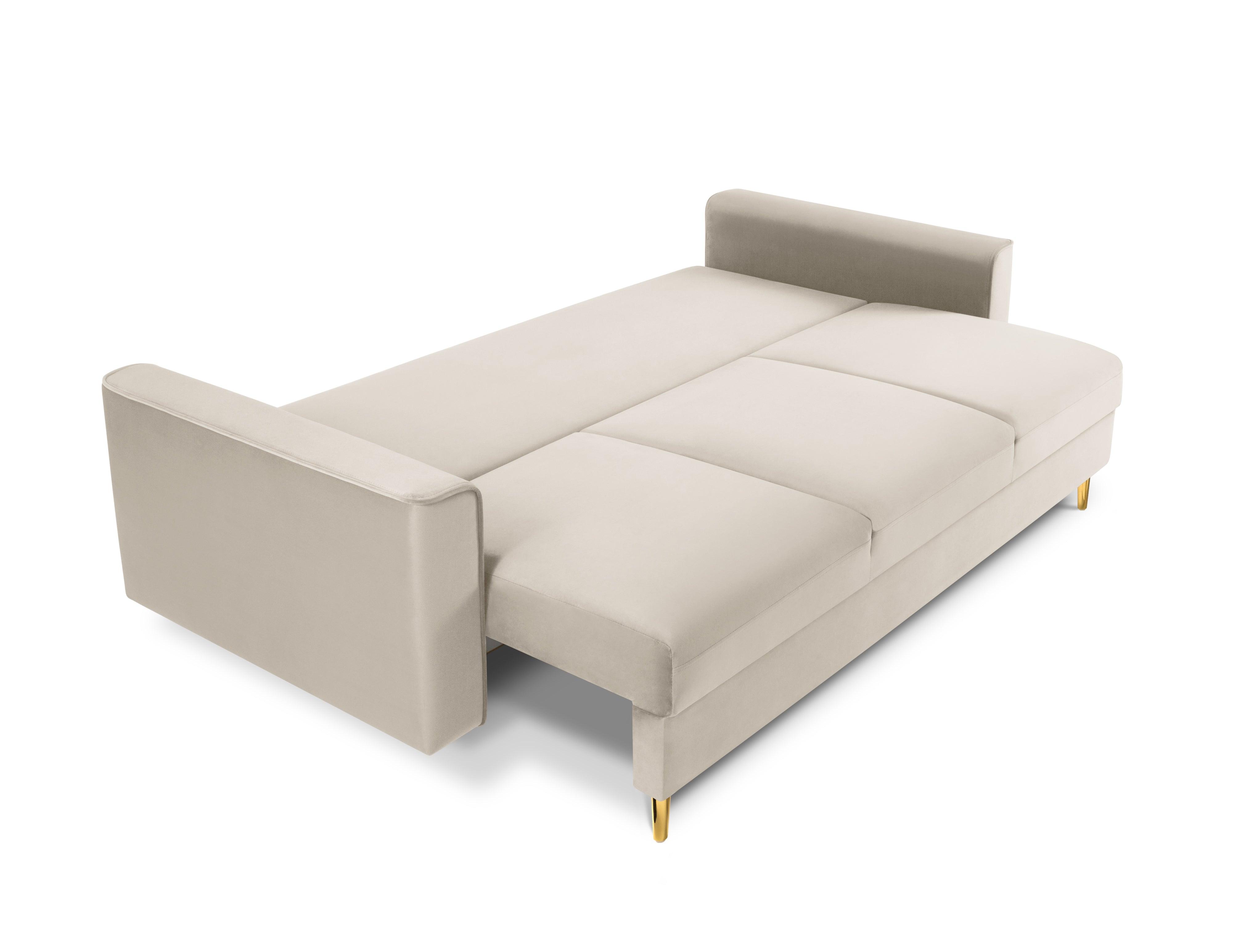 Sofa aksamitna z funkcją spania CARTADERA beżowy ze złotą podstawą Mazzini Sofas Eye on Design