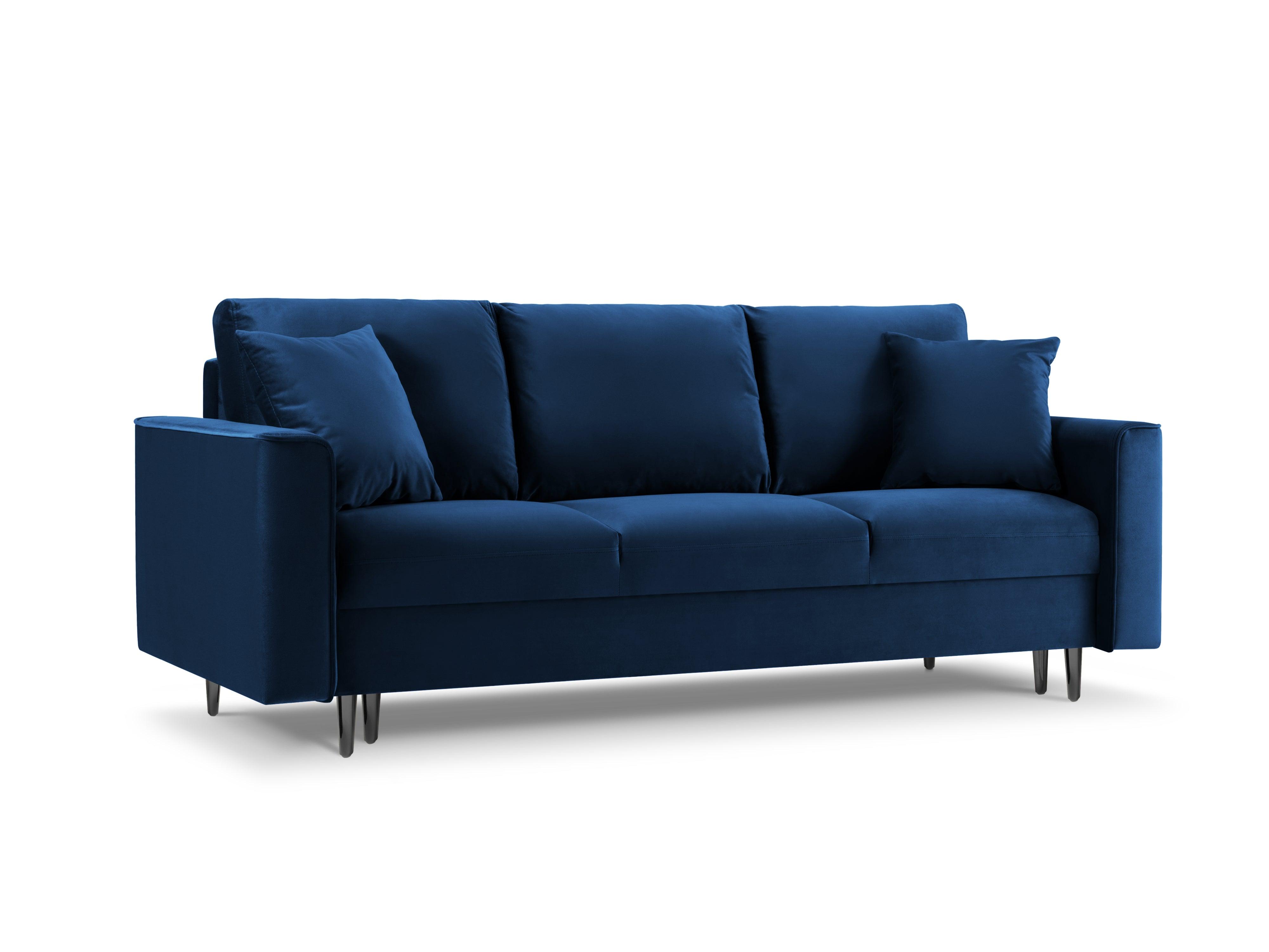 Sofa aksamitna z funkcją spania CARTADERA błękit królewski z czarną podstawą Mazzini Sofas Eye on Design