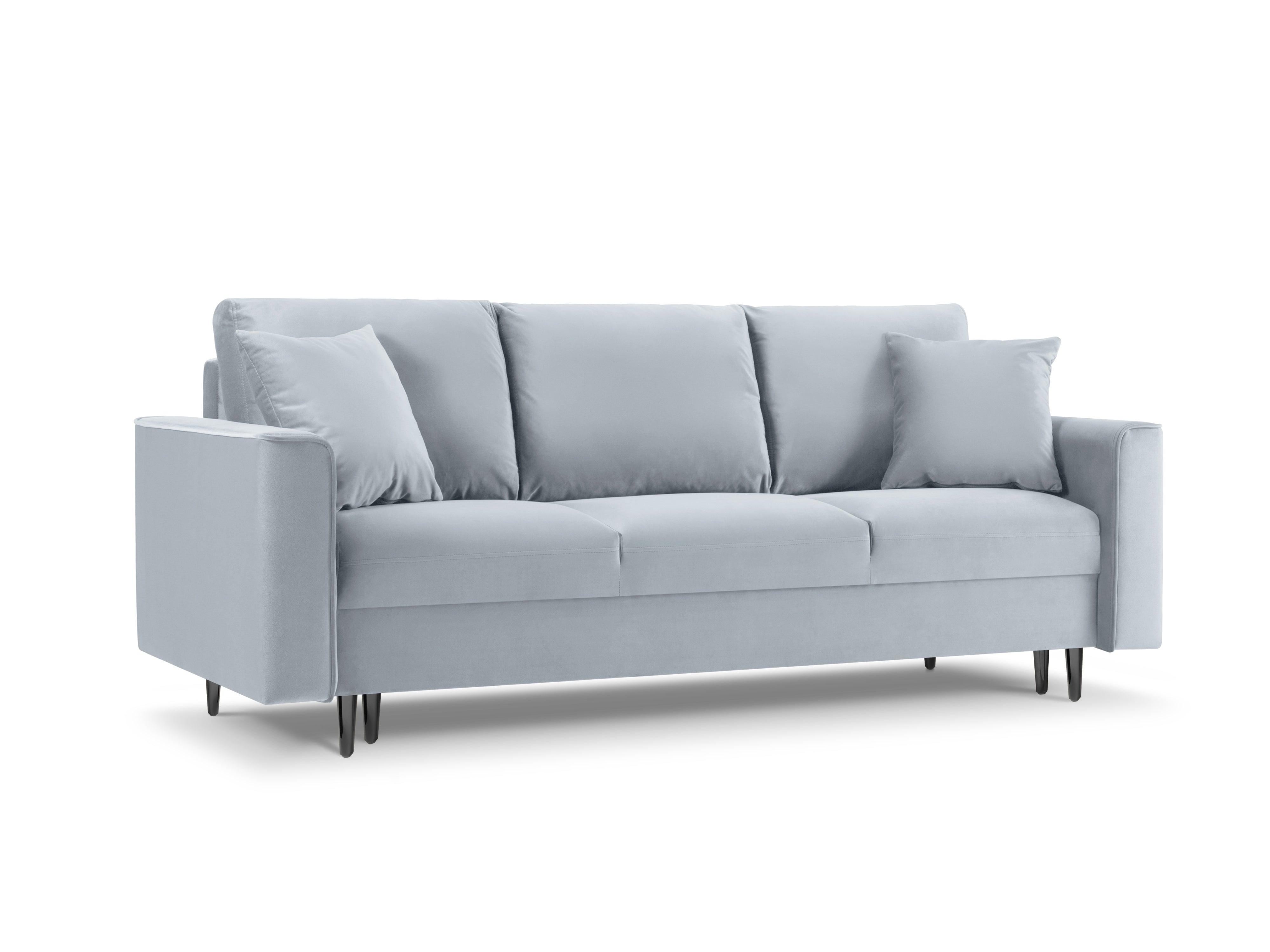 Sofa aksamitna z funkcją spania CARTADERA błękitny z czarną podstawą Mazzini Sofas Eye on Design