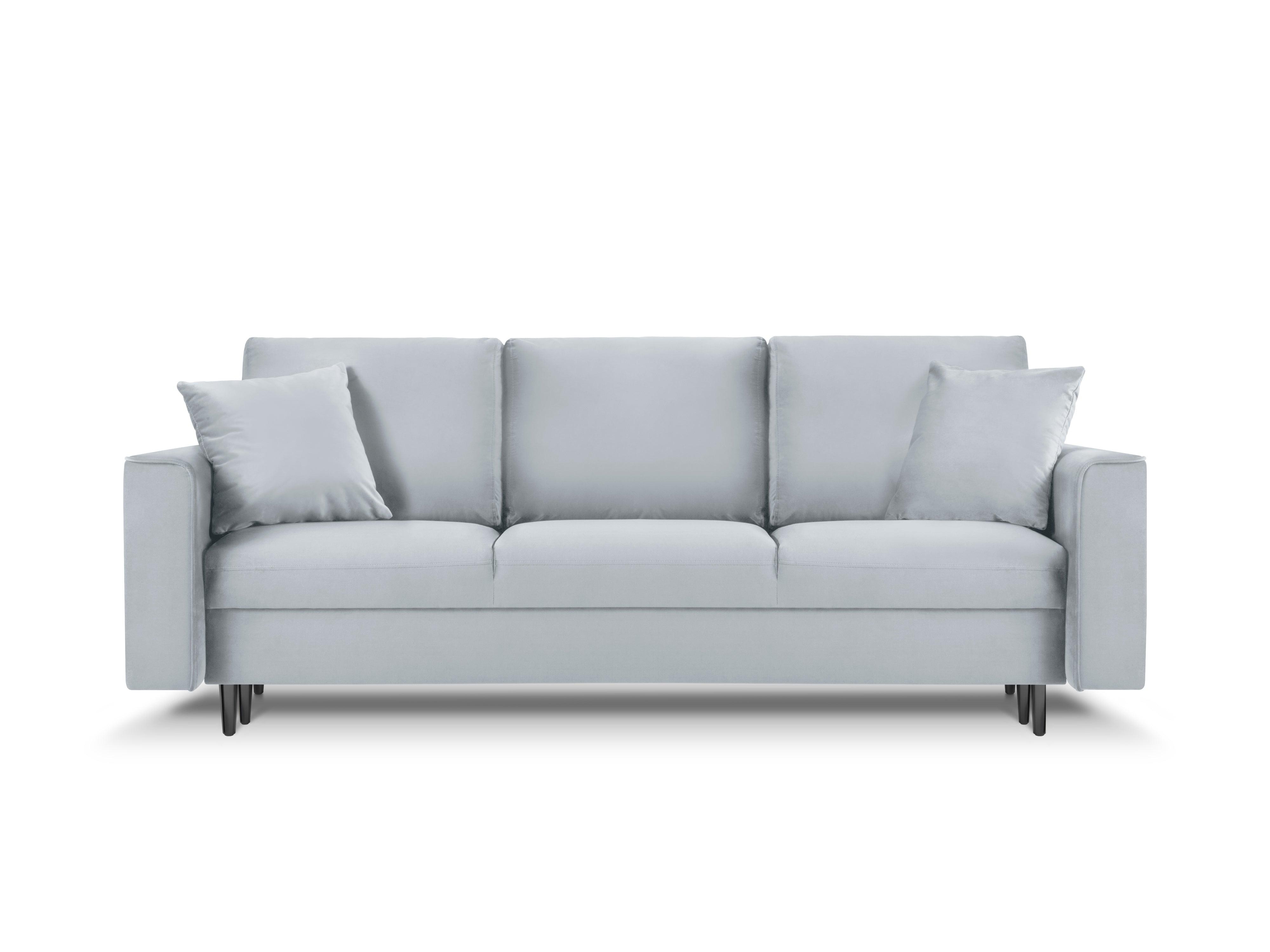 Sofa aksamitna z funkcją spania CARTADERA błękitny z czarną podstawą Mazzini Sofas Eye on Design
