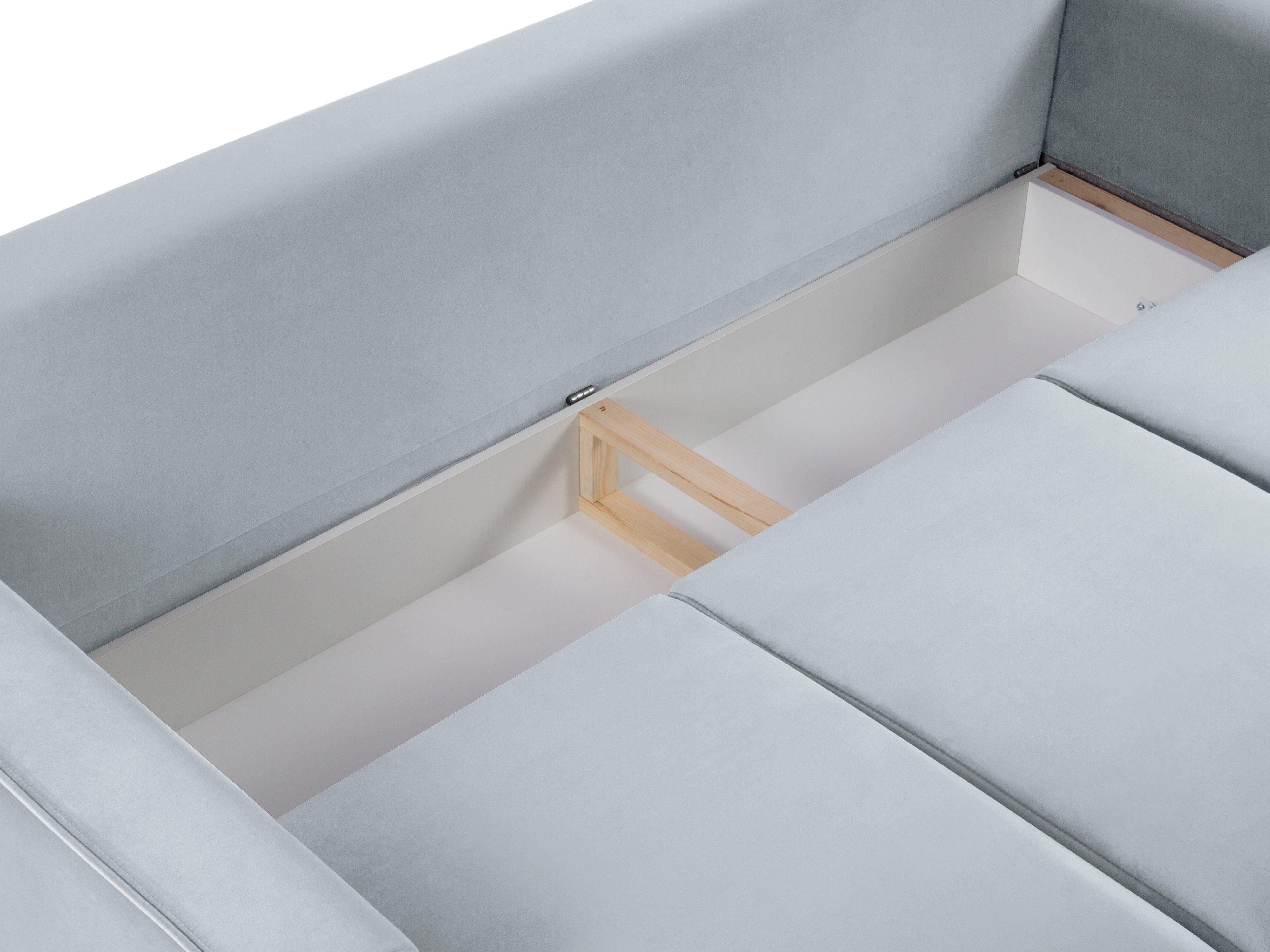 Sofa aksamitna z funkcją spania CARTADERA błękitny z czarną podstawą Mazzini Sofas Eye on Design