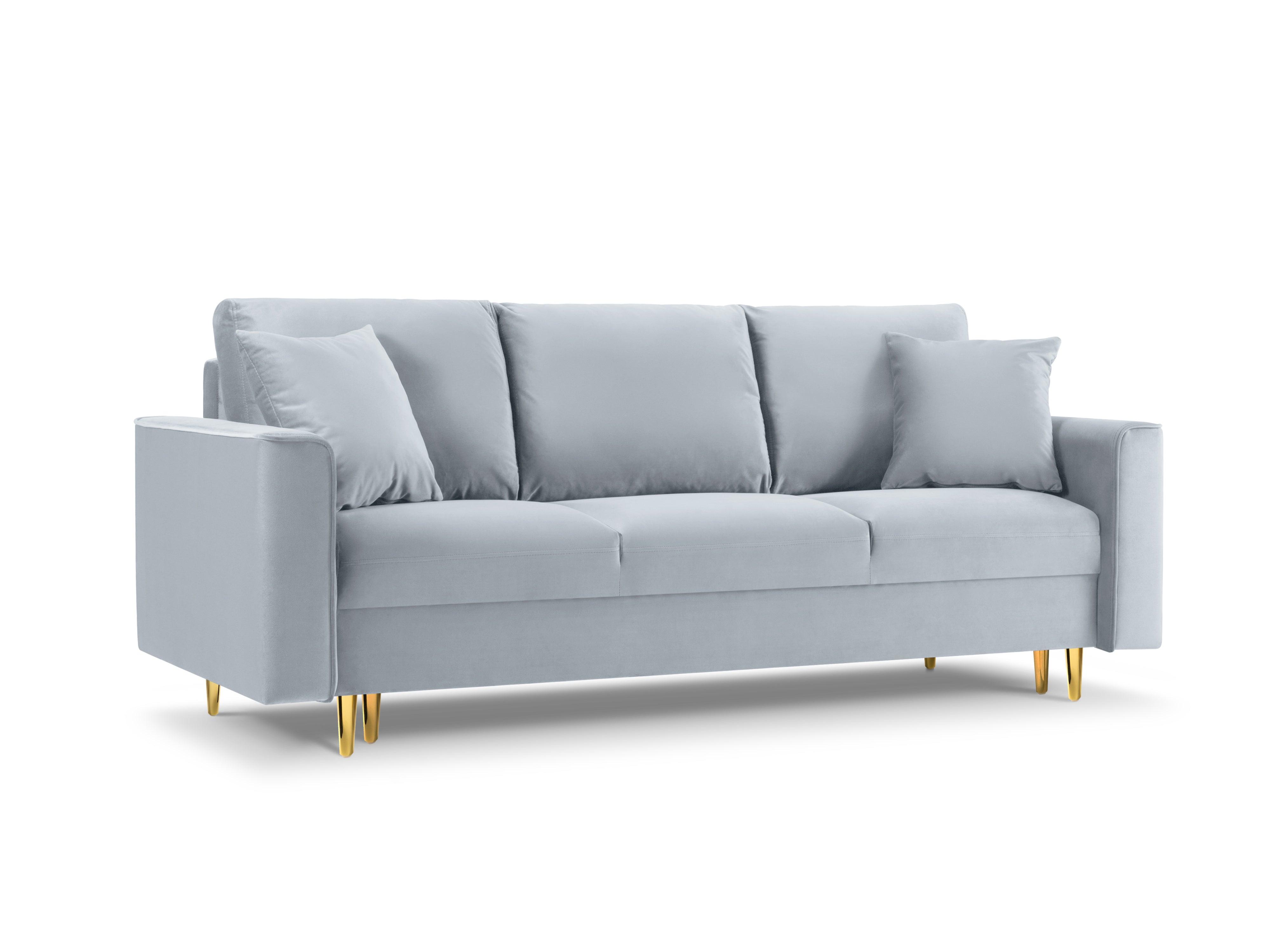 Sofa aksamitna z funkcją spania CARTADERA błękitny ze złotą podstawą Mazzini Sofas Eye on Design