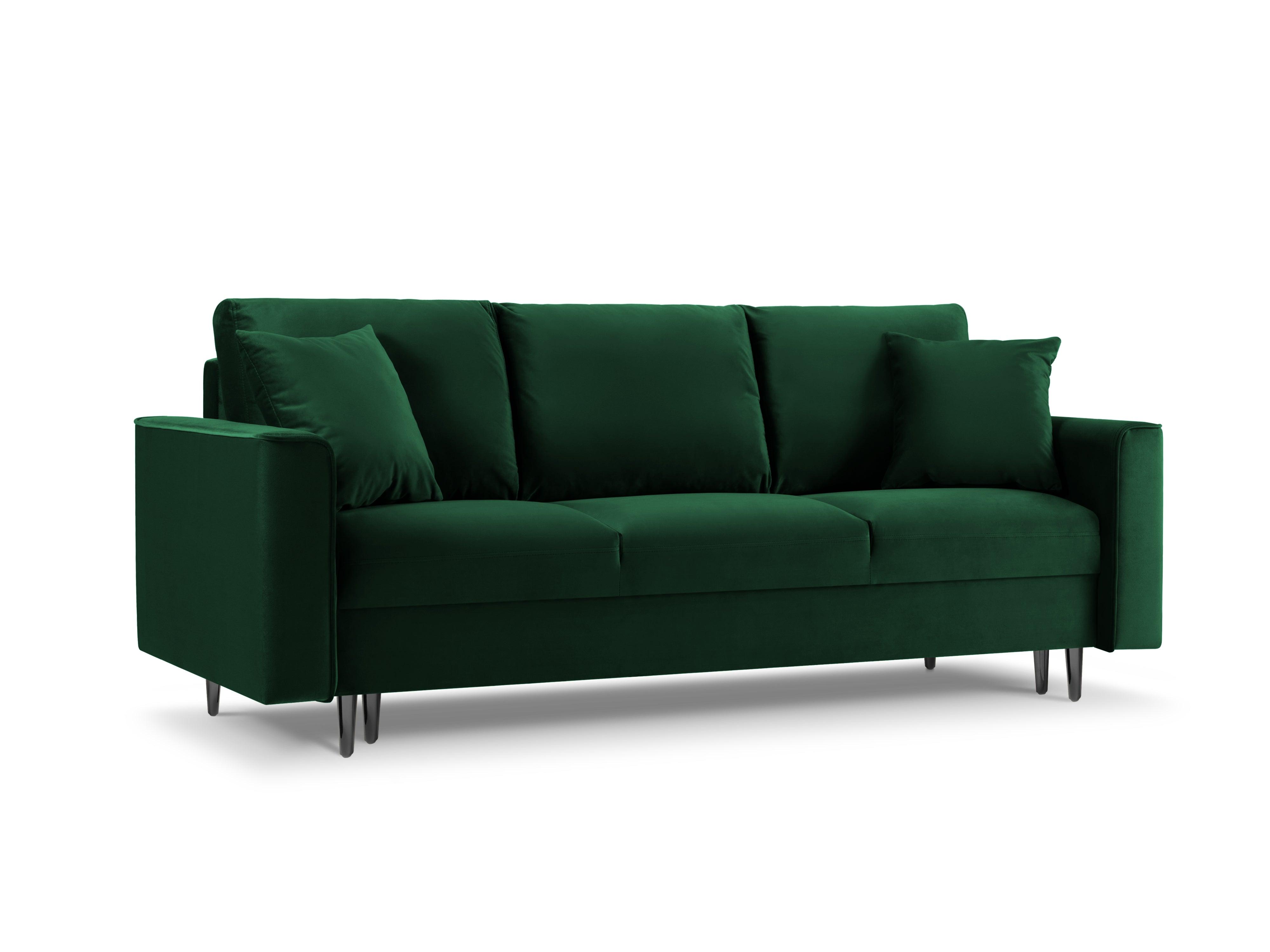 Sofa aksamitna z funkcją spania CARTADERA butelkowa zieleń z czarną podstawą Mazzini Sofas Eye on Design