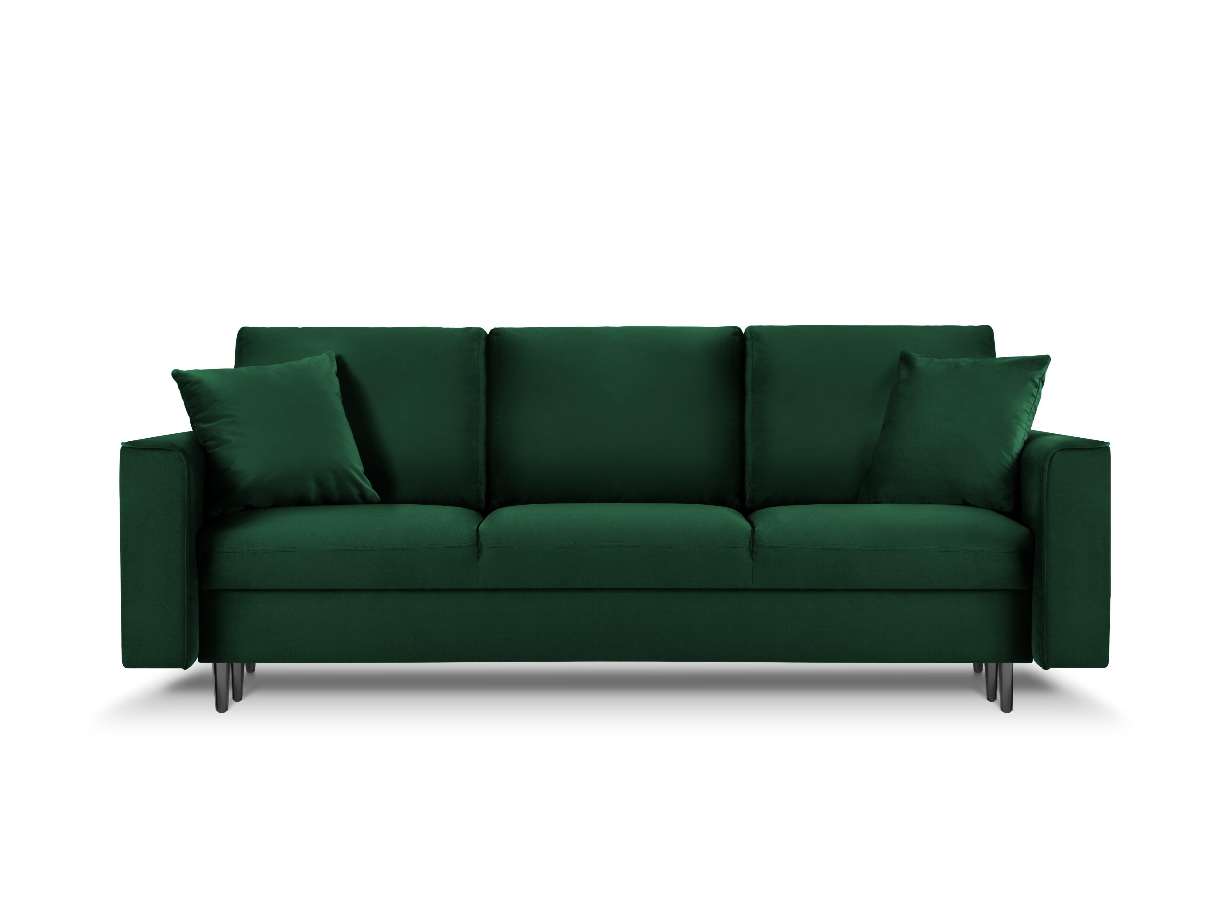 Sofa aksamitna z funkcją spania CARTADERA butelkowa zieleń z czarną podstawą Mazzini Sofas Eye on Design