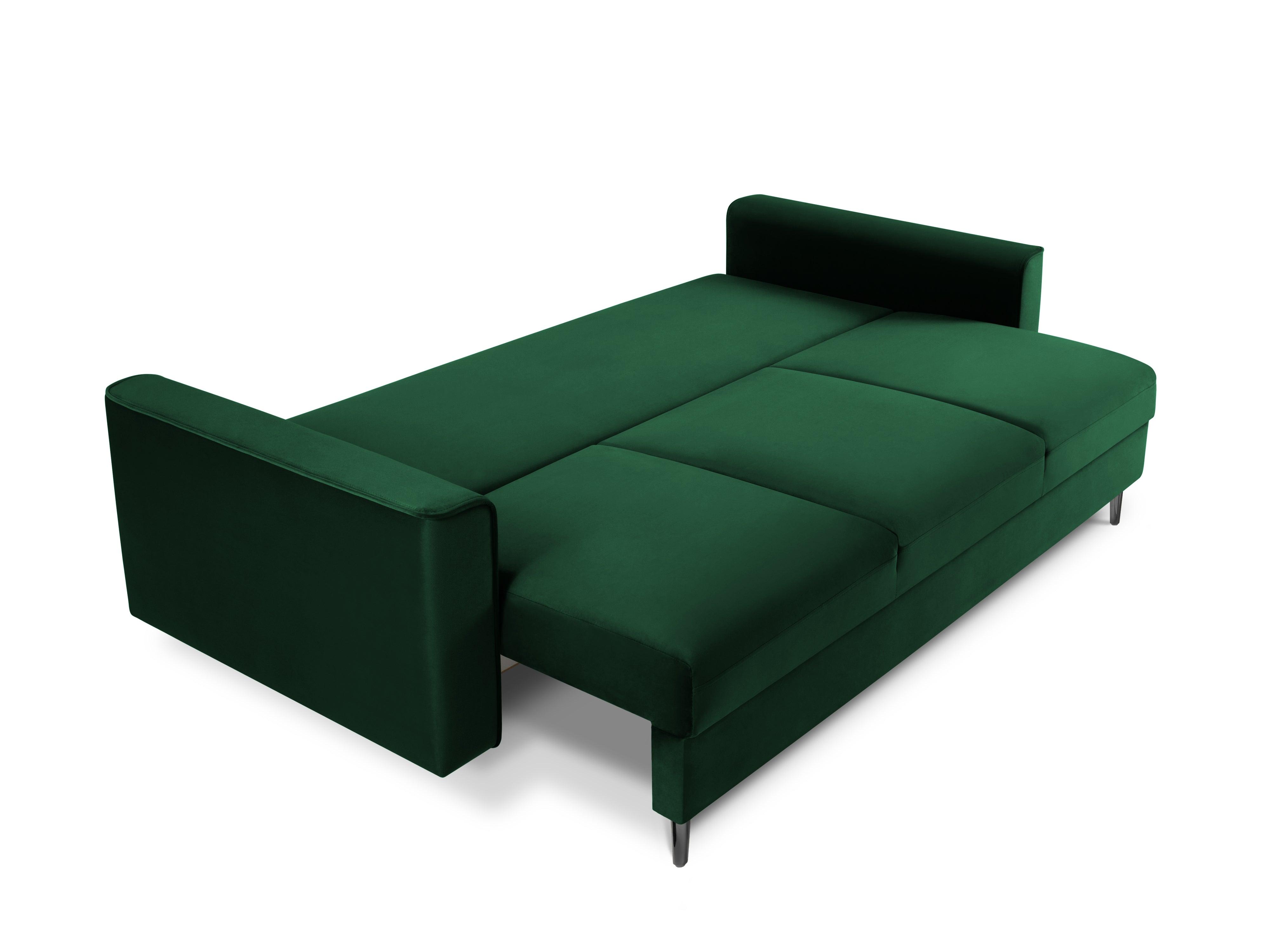 Sofa aksamitna z funkcją spania CARTADERA butelkowa zieleń z czarną podstawą Mazzini Sofas Eye on Design