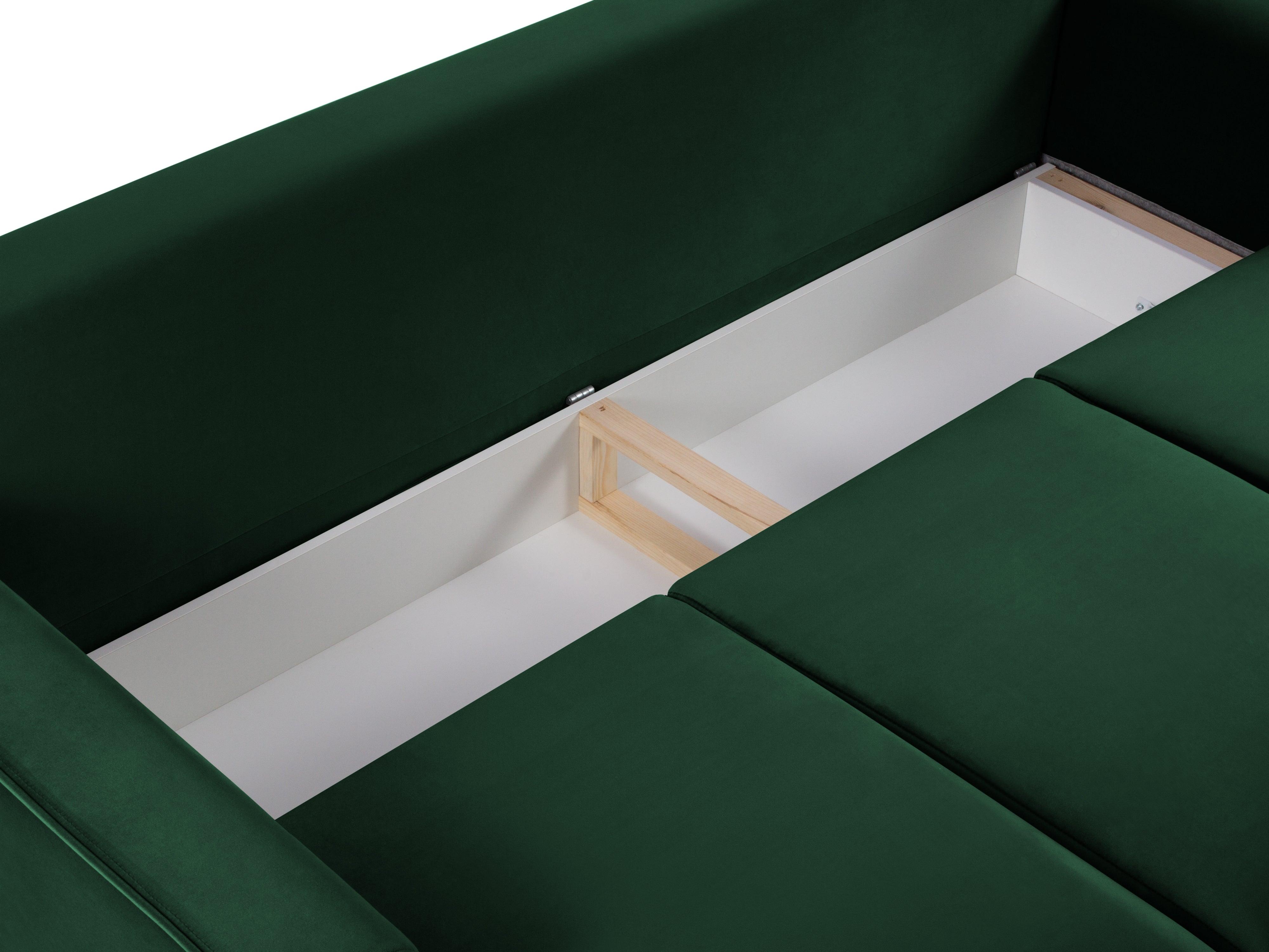 Sofa aksamitna z funkcją spania CARTADERA butelkowa zieleń ze złotą podstawą Mazzini Sofas Eye on Design