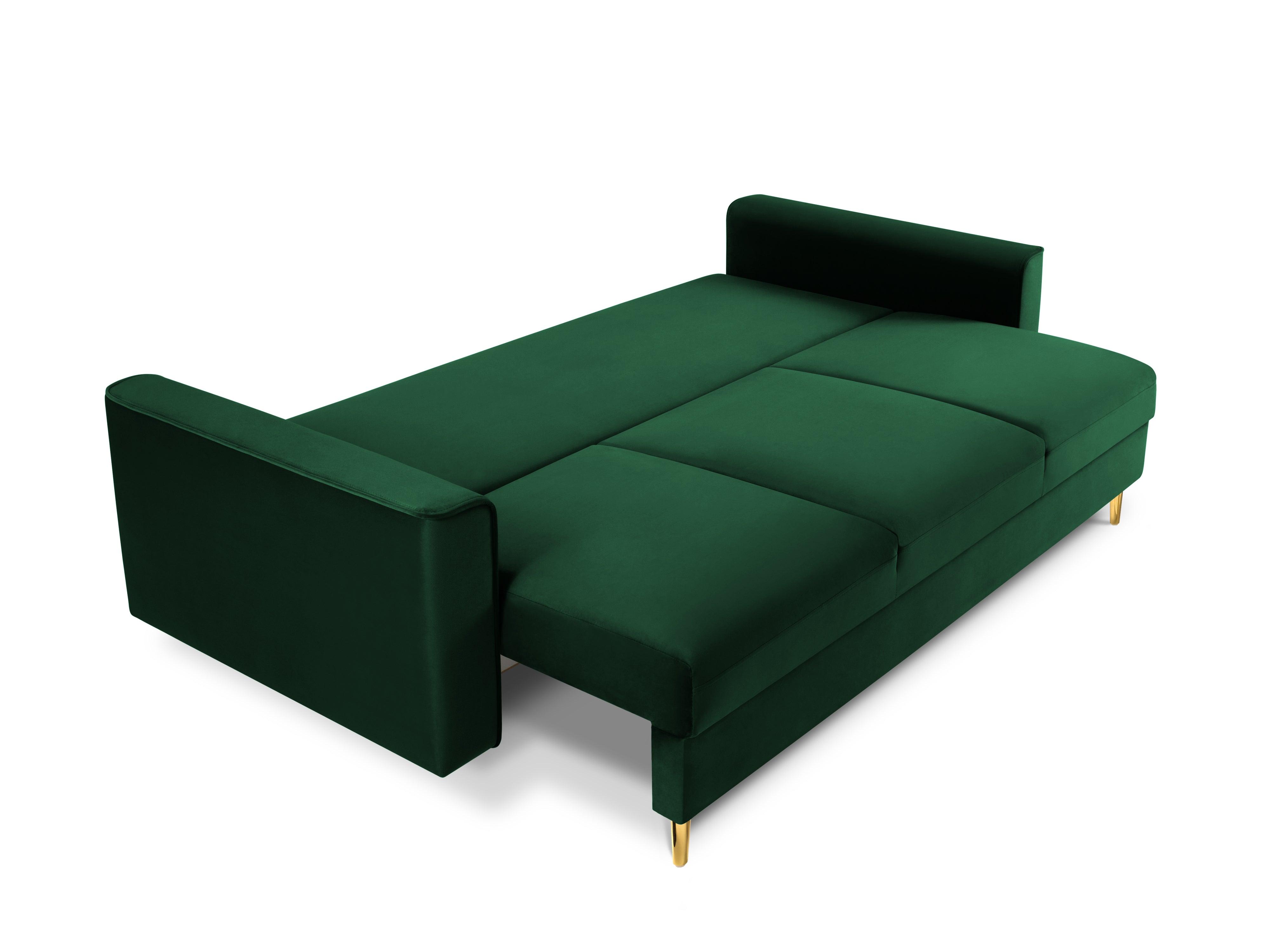 Sofa aksamitna z funkcją spania CARTADERA butelkowa zieleń ze złotą podstawą Mazzini Sofas Eye on Design