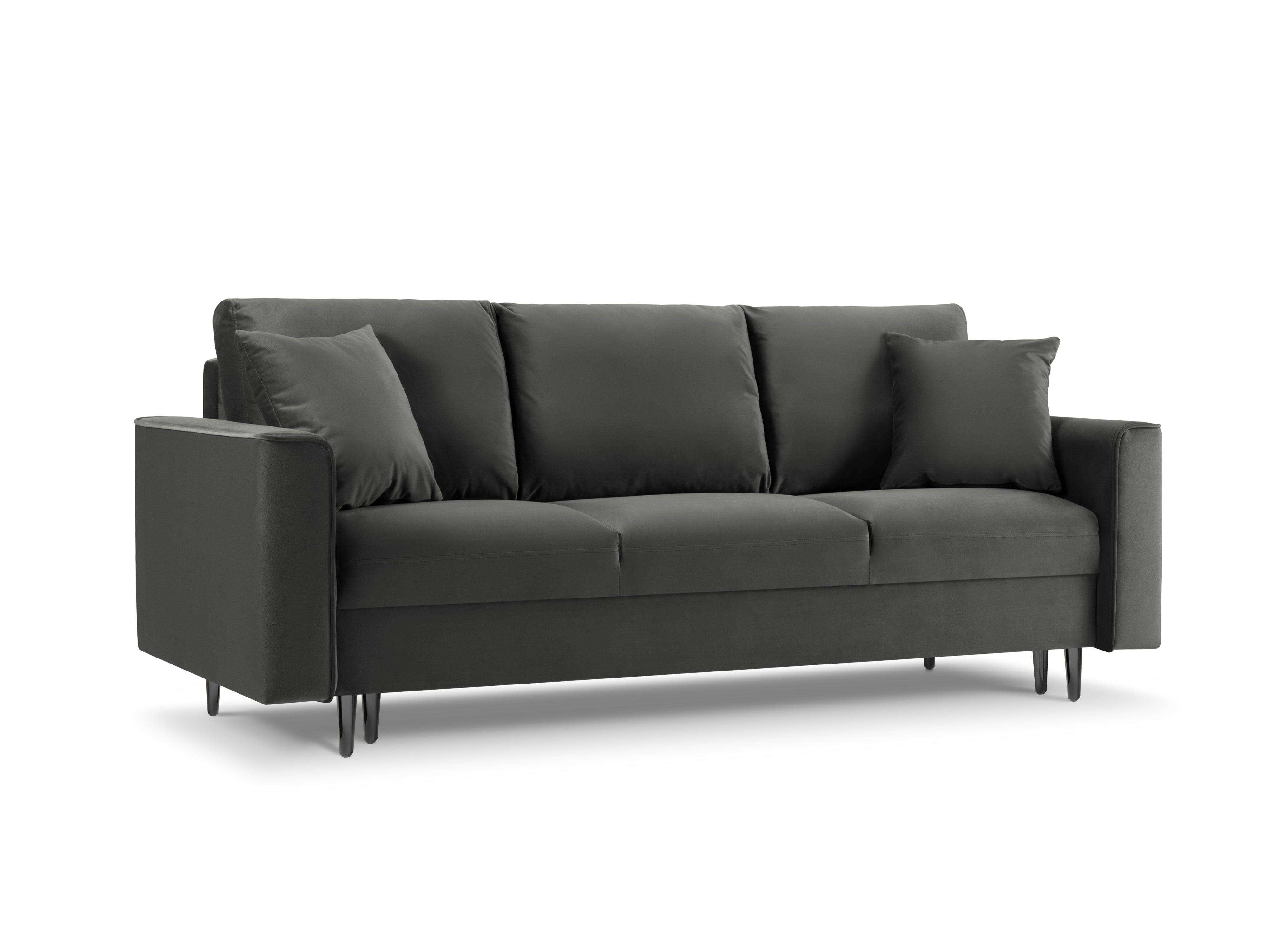 Sofa aksamitna z funkcją spania CARTADERA ciemnoszary z czarną podstawą Mazzini Sofas Eye on Design