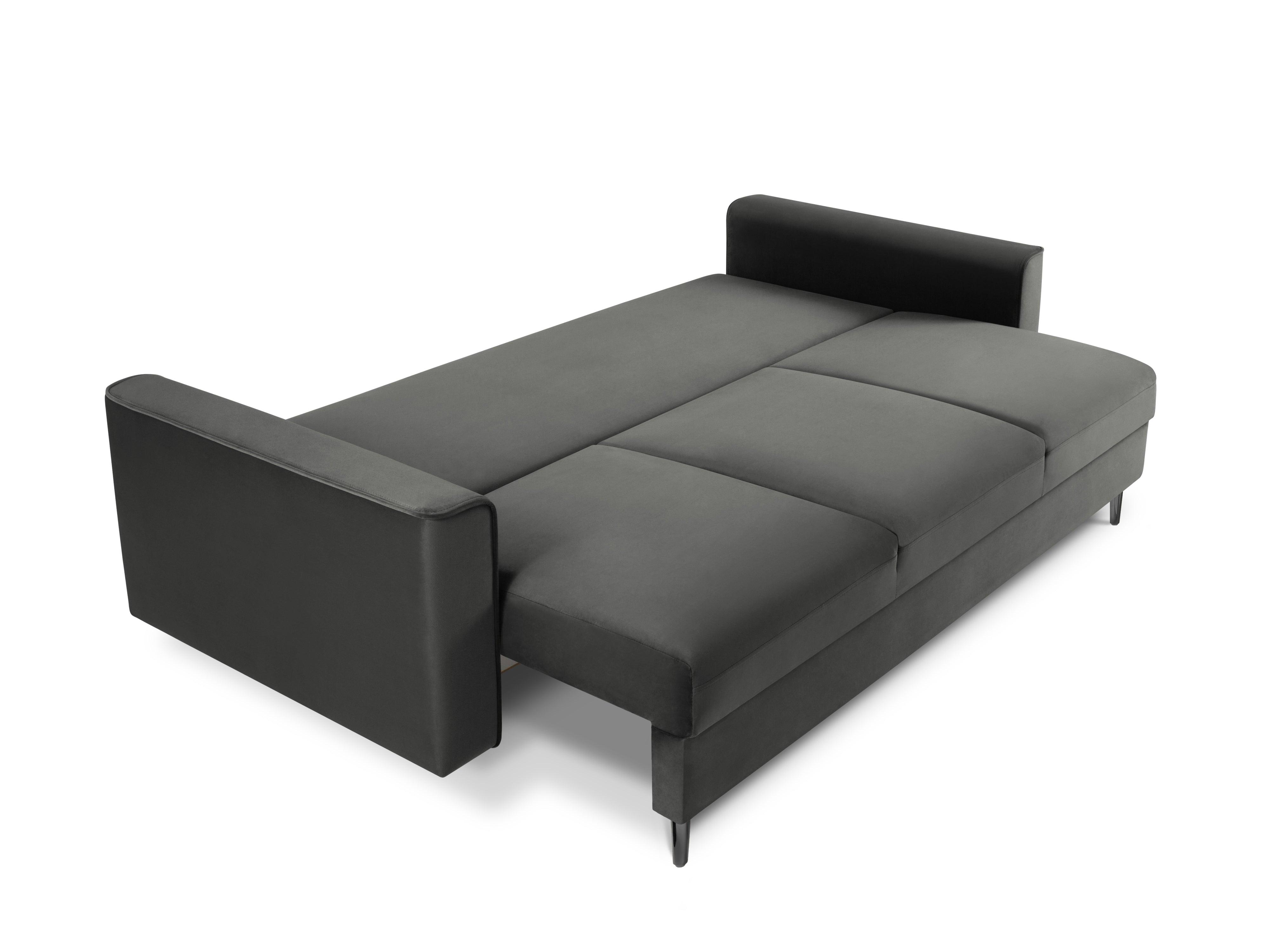 Sofa aksamitna z funkcją spania CARTADERA ciemnoszary z czarną podstawą Mazzini Sofas Eye on Design