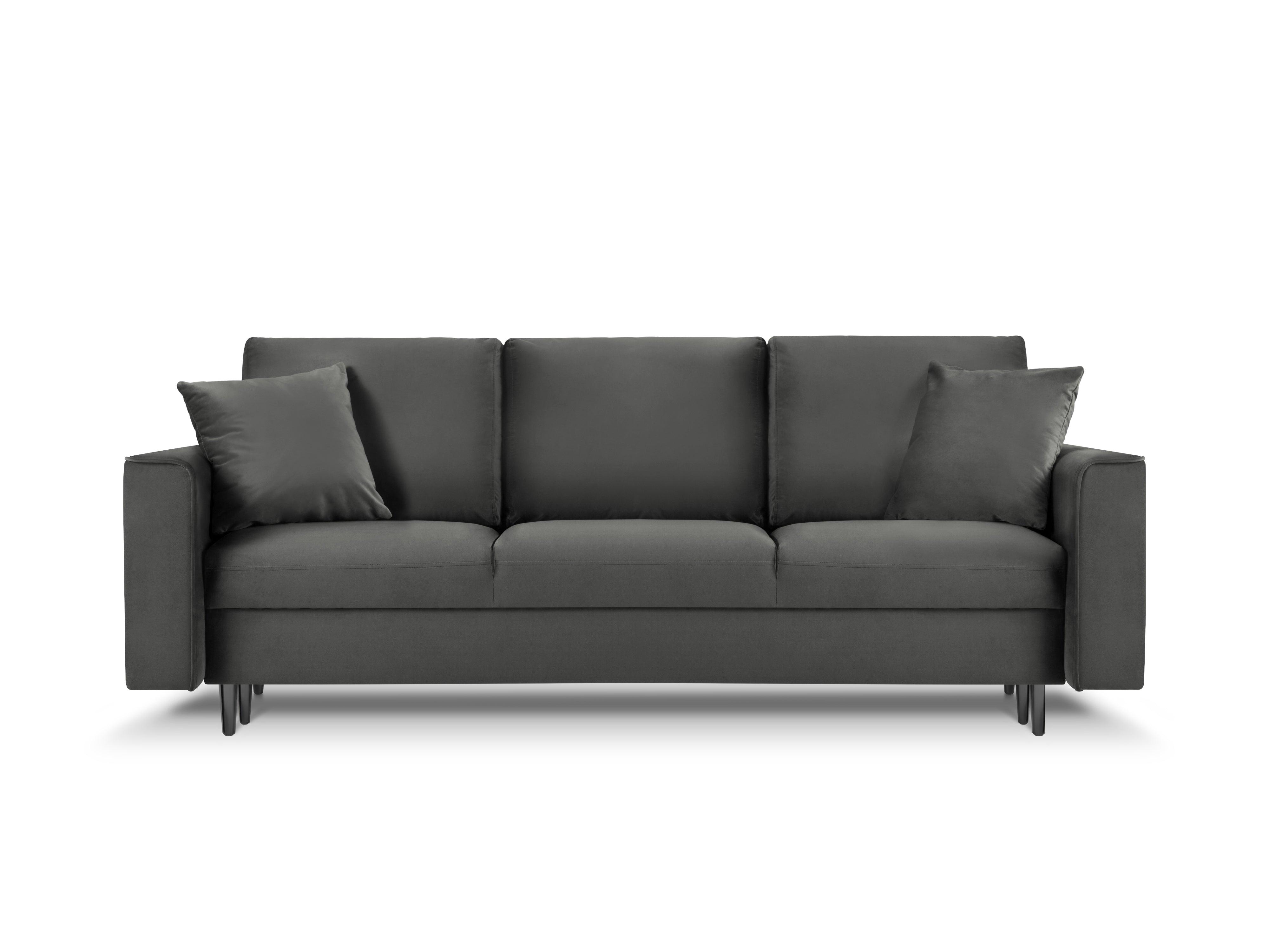Sofa aksamitna z funkcją spania CARTADERA ciemnoszary z czarną podstawą Mazzini Sofas Eye on Design