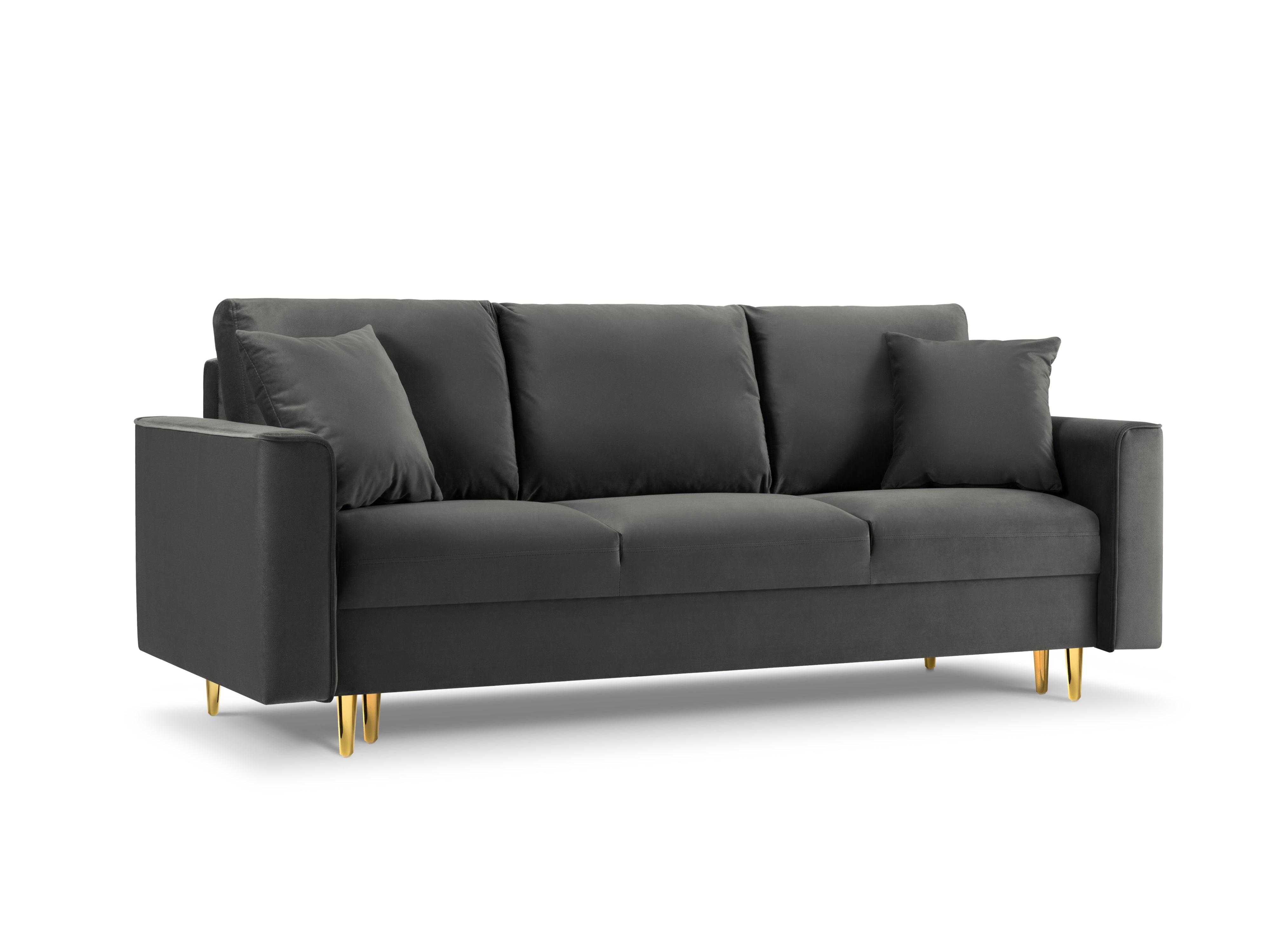 Sofa aksamitna z funkcją spania CARTADERA ciemnoszary ze złotą podstawą Mazzini Sofas Eye on Design