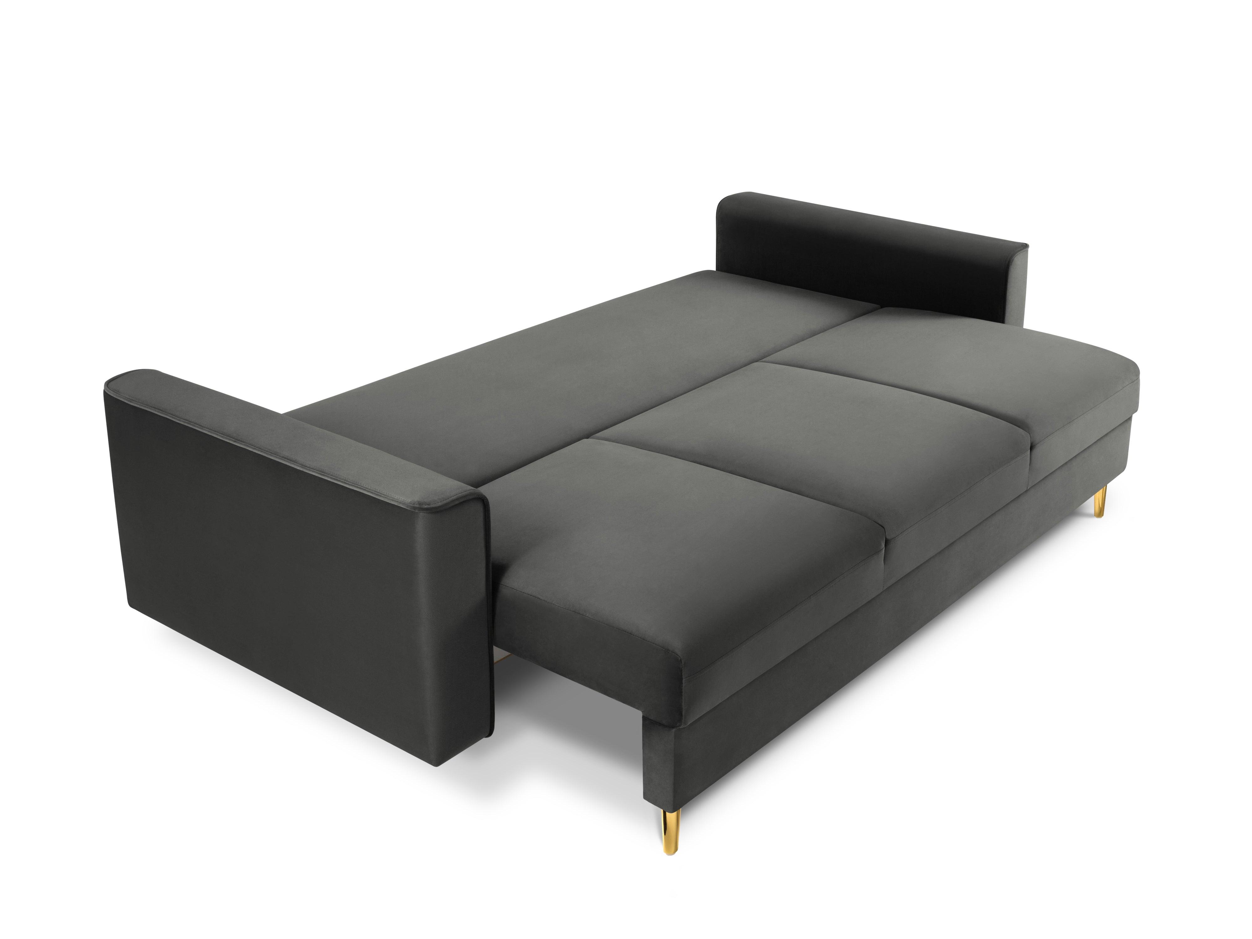 Sofa aksamitna z funkcją spania CARTADERA ciemnoszary ze złotą podstawą Mazzini Sofas Eye on Design