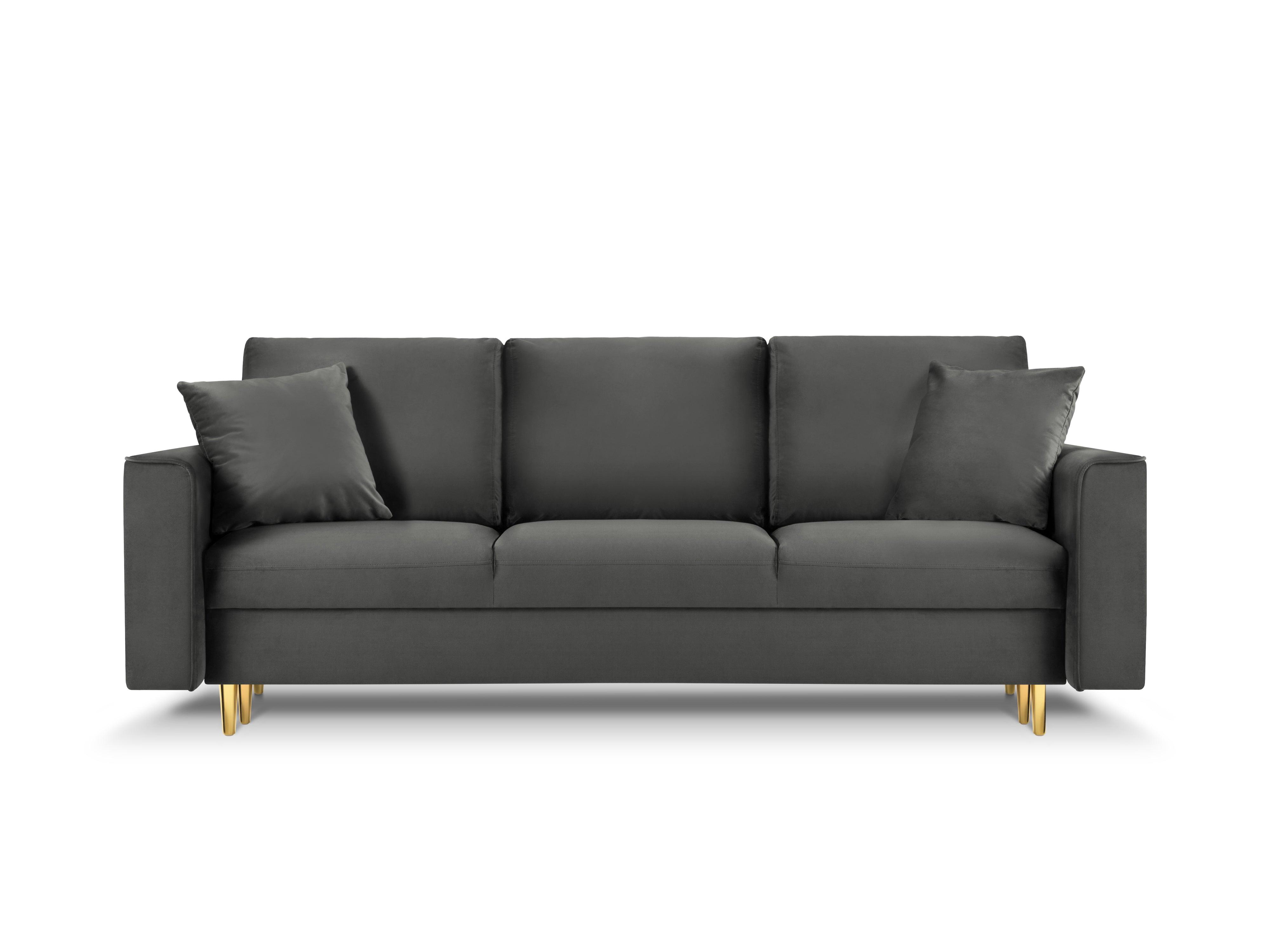 Sofa aksamitna z funkcją spania CARTADERA ciemnoszary ze złotą podstawą Mazzini Sofas Eye on Design
