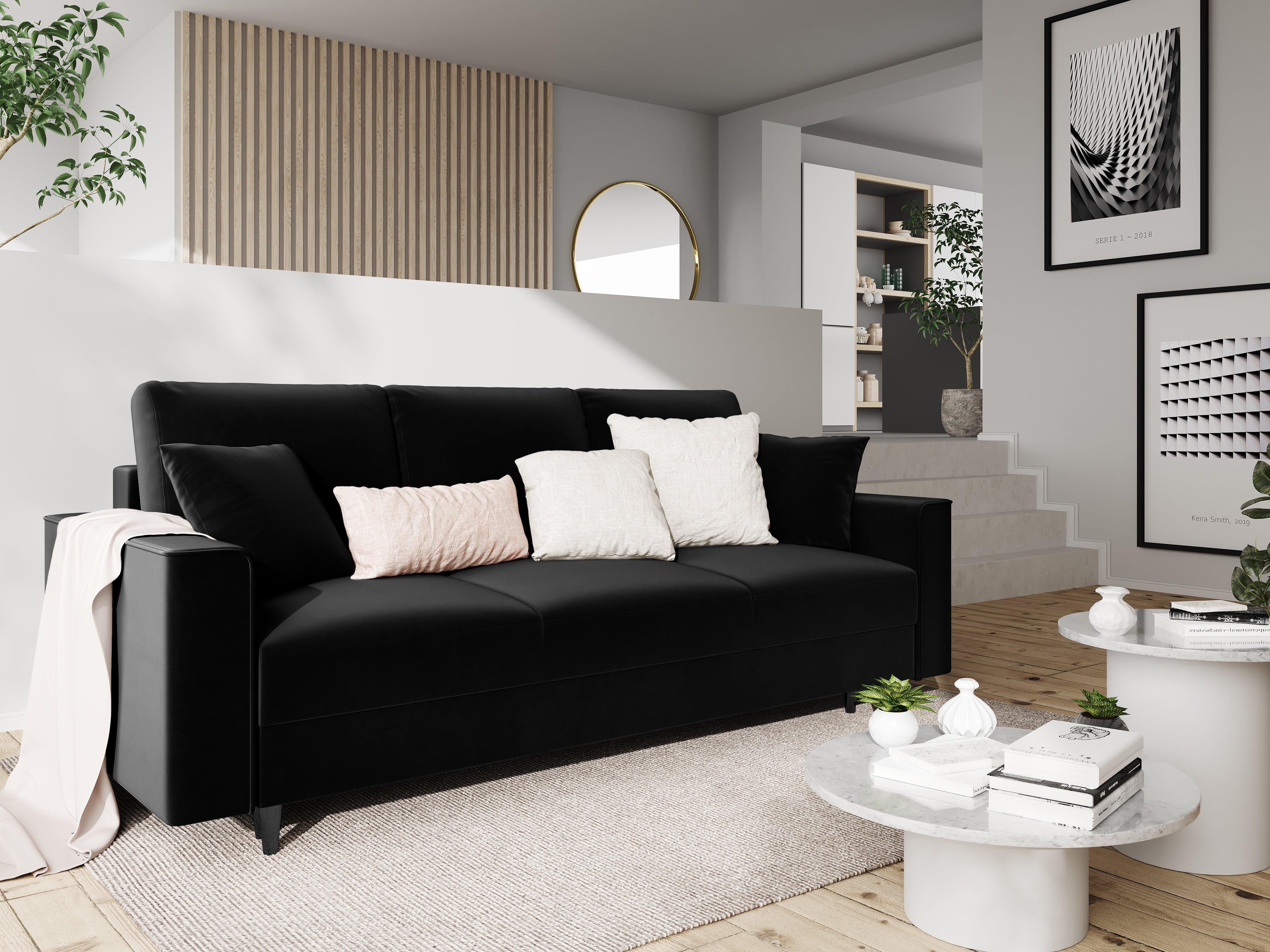 Sofa aksamitna z funkcją spania CARTADERA czarny z czarną podstawą Mazzini Sofas Eye on Design