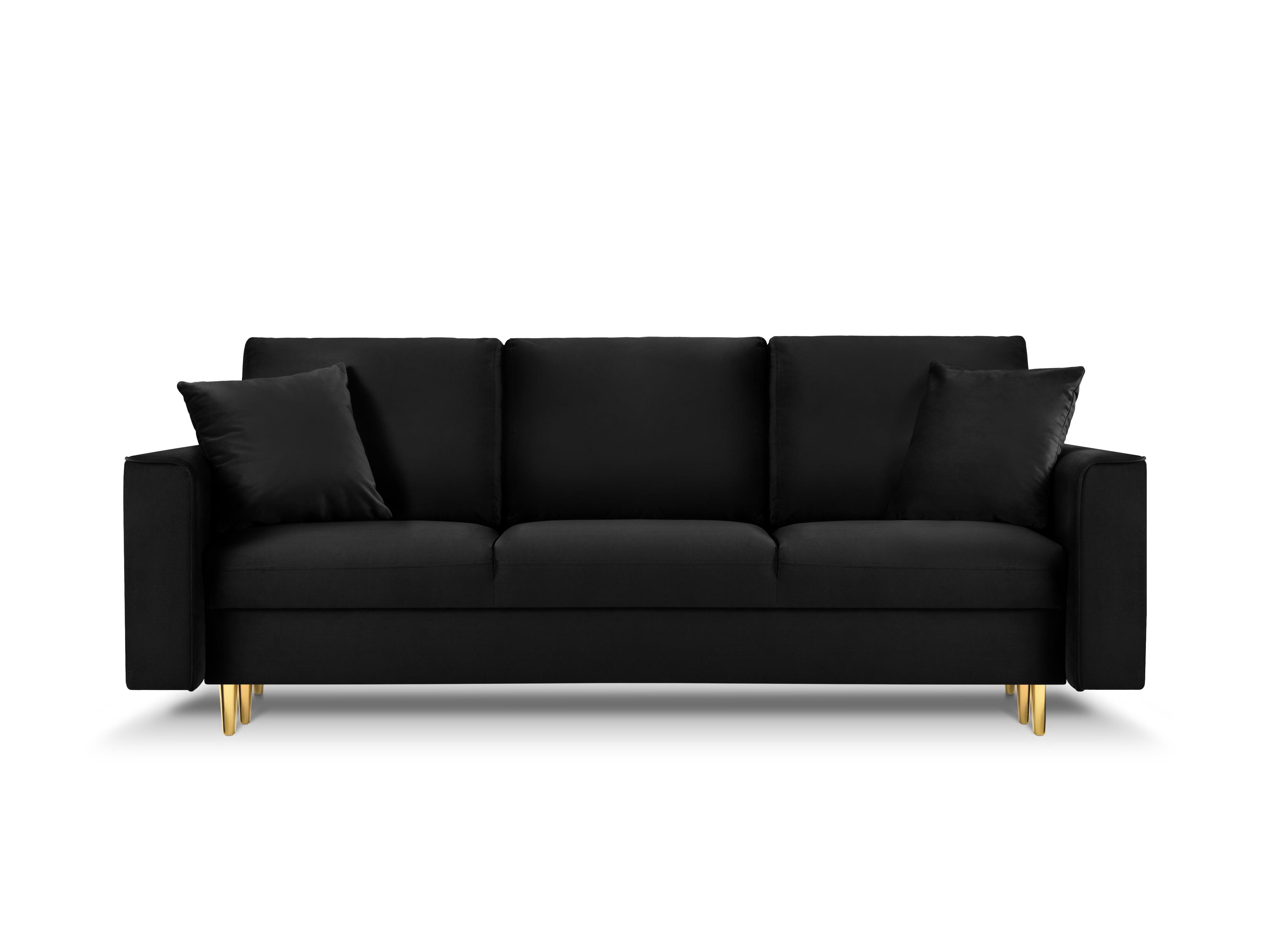 Sofa aksamitna z funkcją spania CARTADERA czarny ze złotą podstawą Mazzini Sofas Eye on Design
