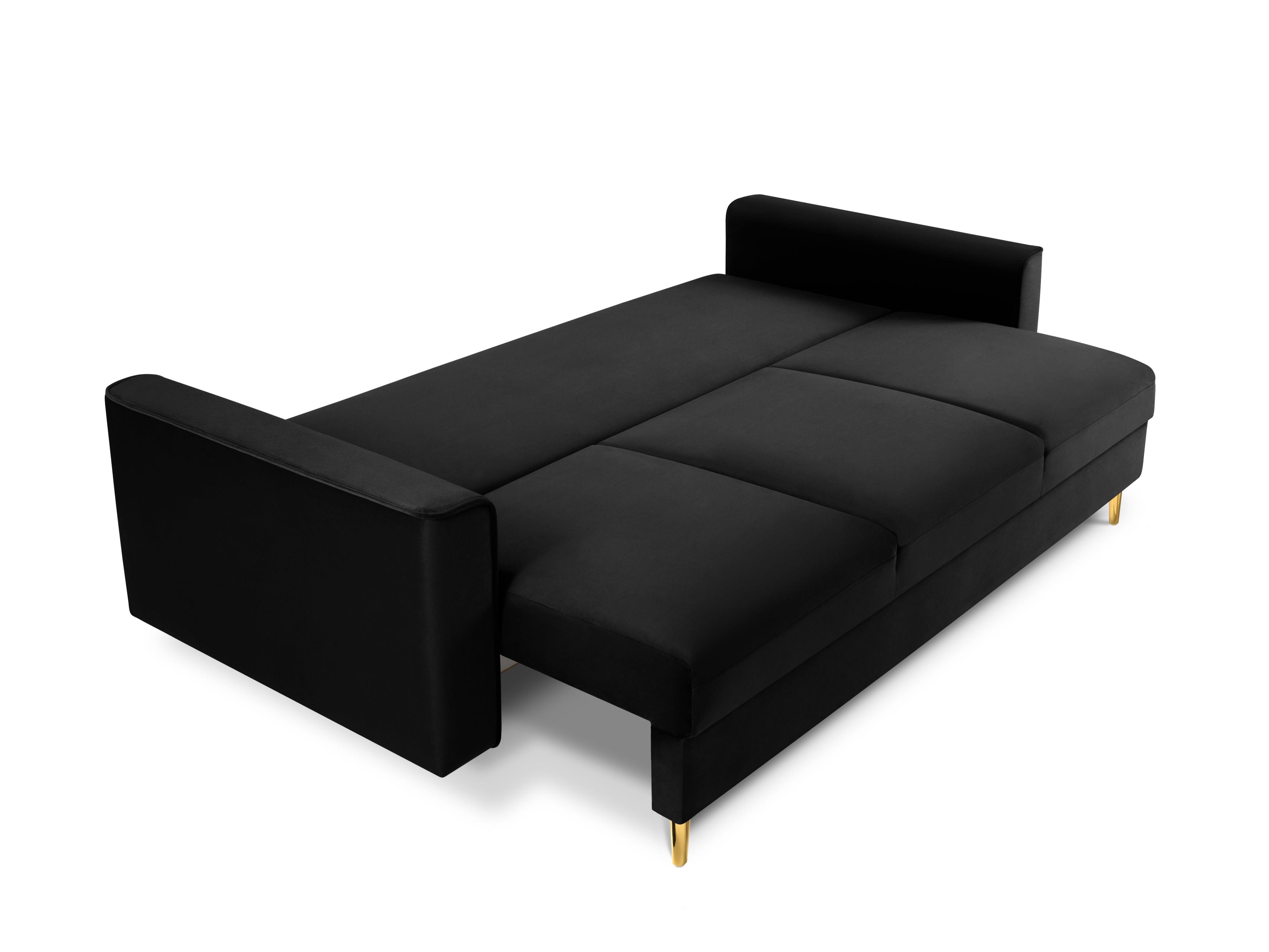 Sofa aksamitna z funkcją spania CARTADERA czarny ze złotą podstawą Mazzini Sofas Eye on Design