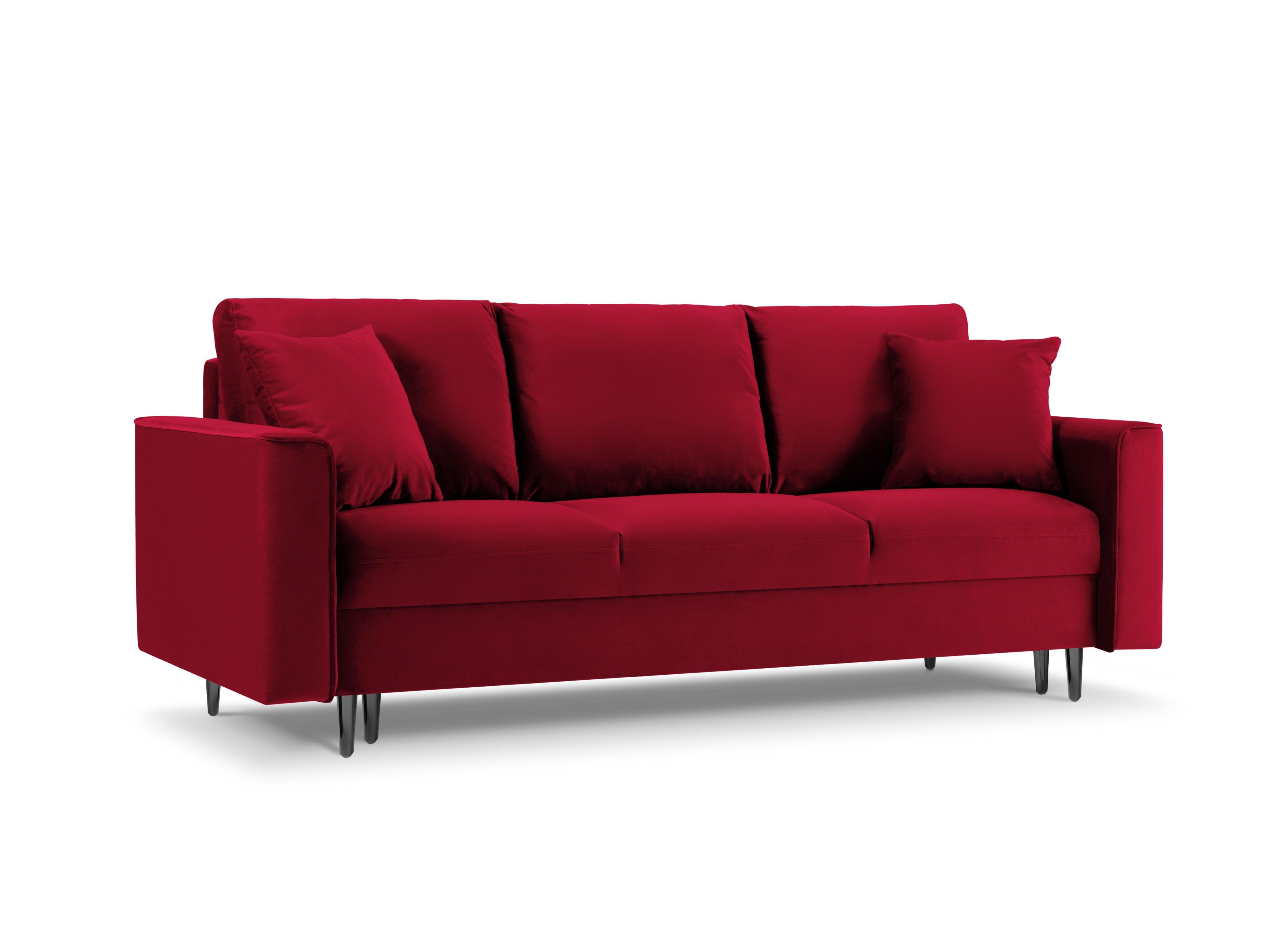 Sofa aksamitna z funkcją spania CARTADERA czerwony z czarną podstawą Mazzini Sofas Eye on Design