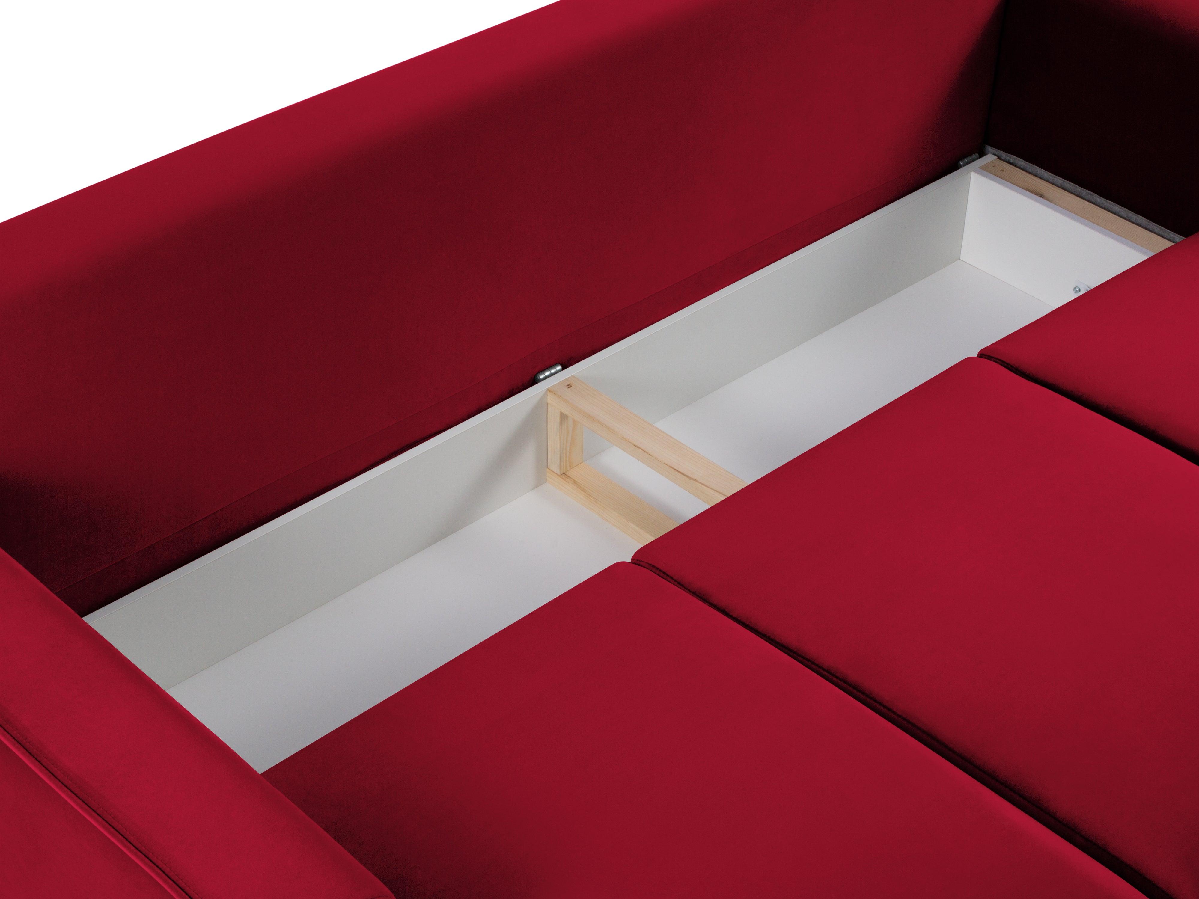 Sofa aksamitna z funkcją spania CARTADERA czerwony z czarną podstawą Mazzini Sofas Eye on Design