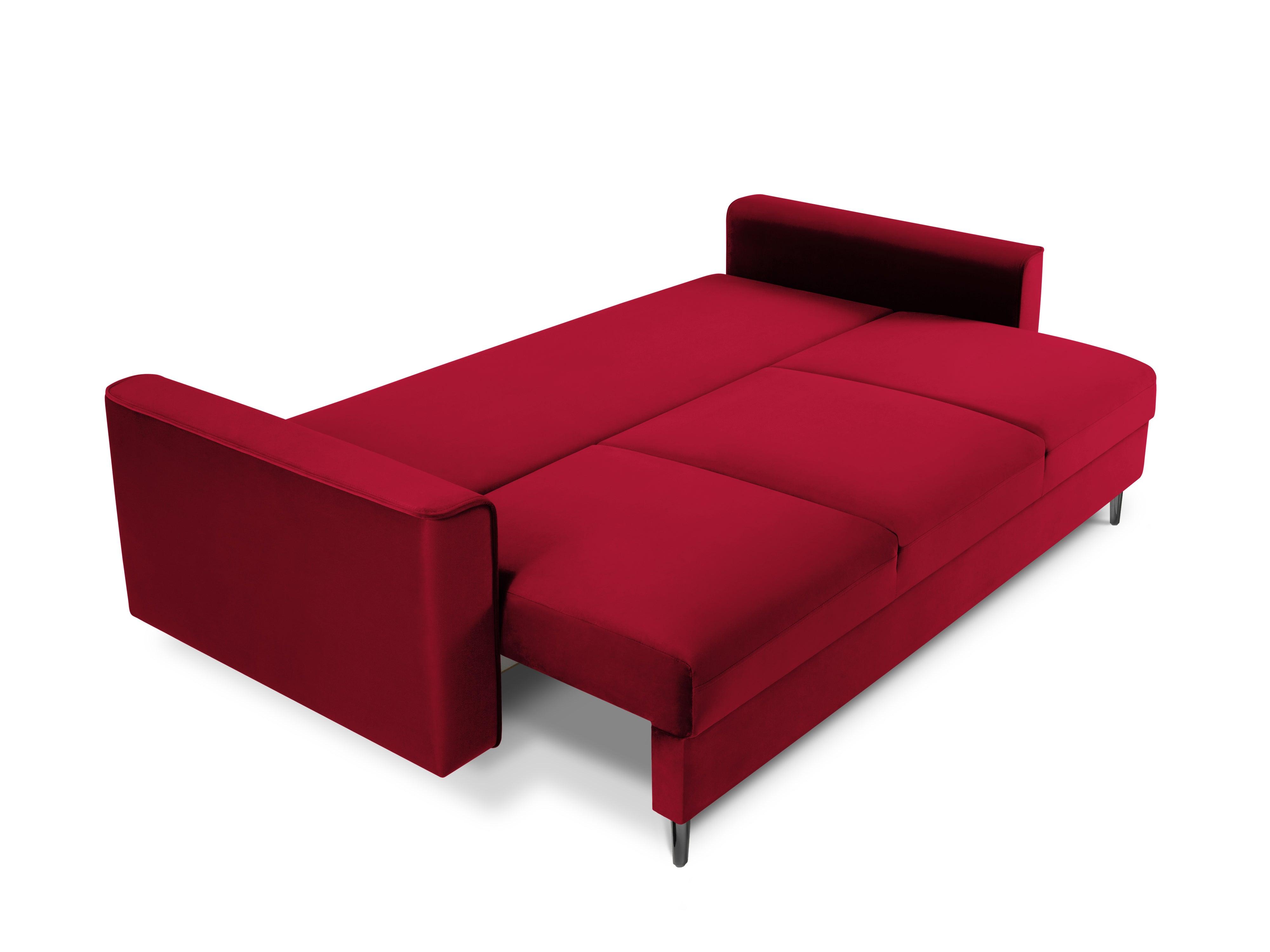 Sofa aksamitna z funkcją spania CARTADERA czerwony z czarną podstawą Mazzini Sofas Eye on Design