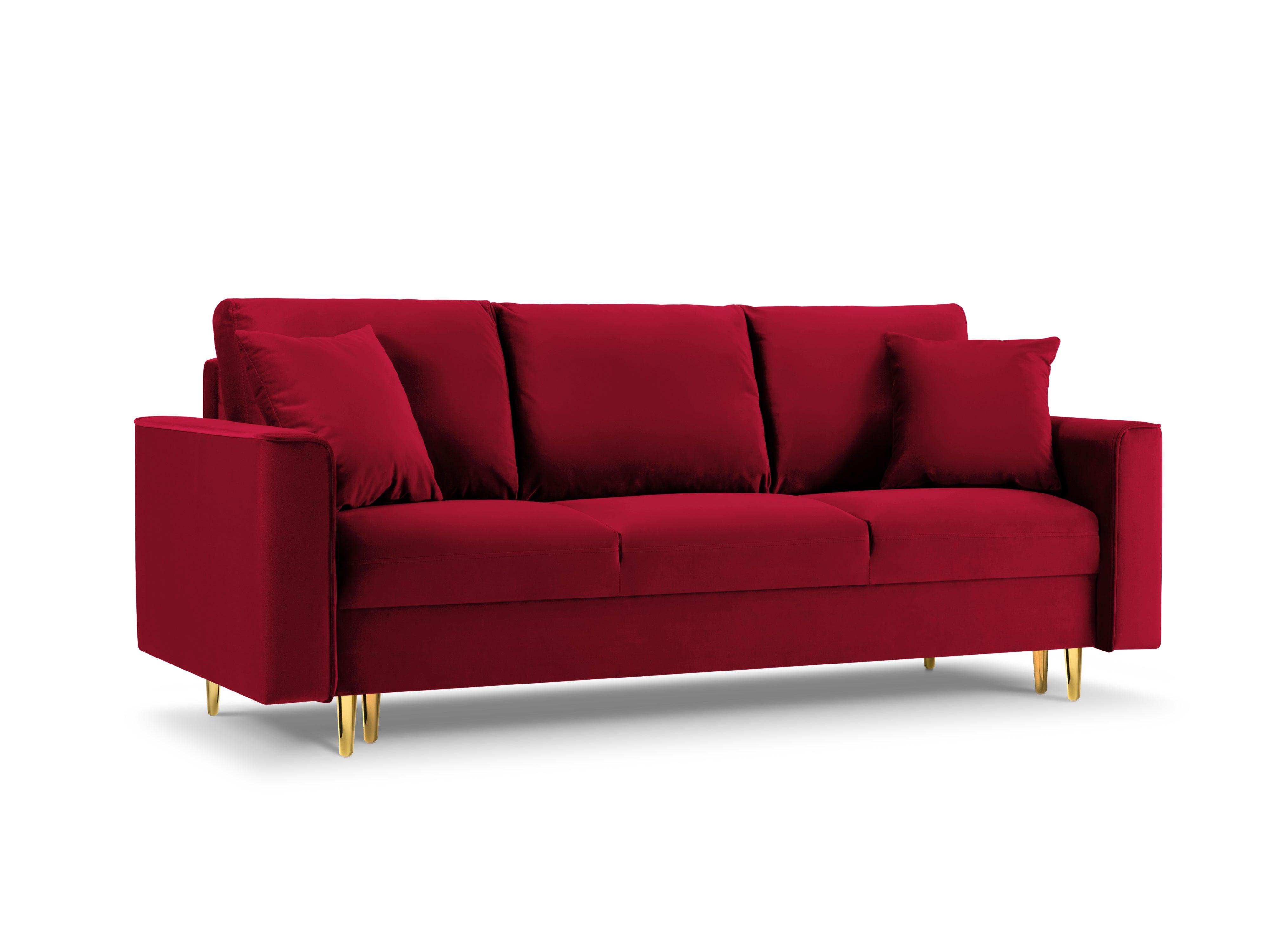 Sofa aksamitna z funkcją spania CARTADERA czerwony ze złotą podstawą Mazzini Sofas Eye on Design