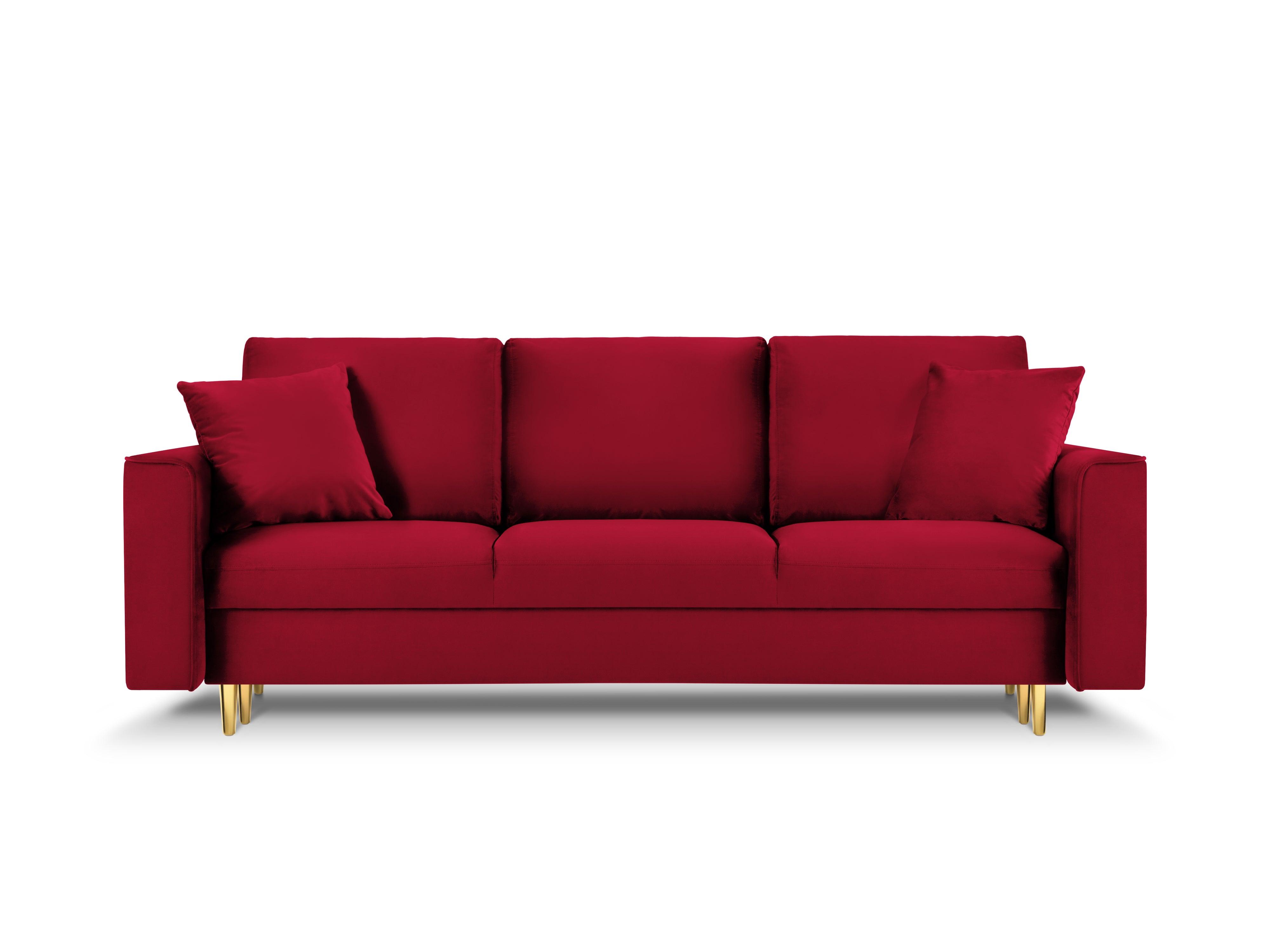 Sofa aksamitna z funkcją spania CARTADERA czerwony ze złotą podstawą Mazzini Sofas Eye on Design