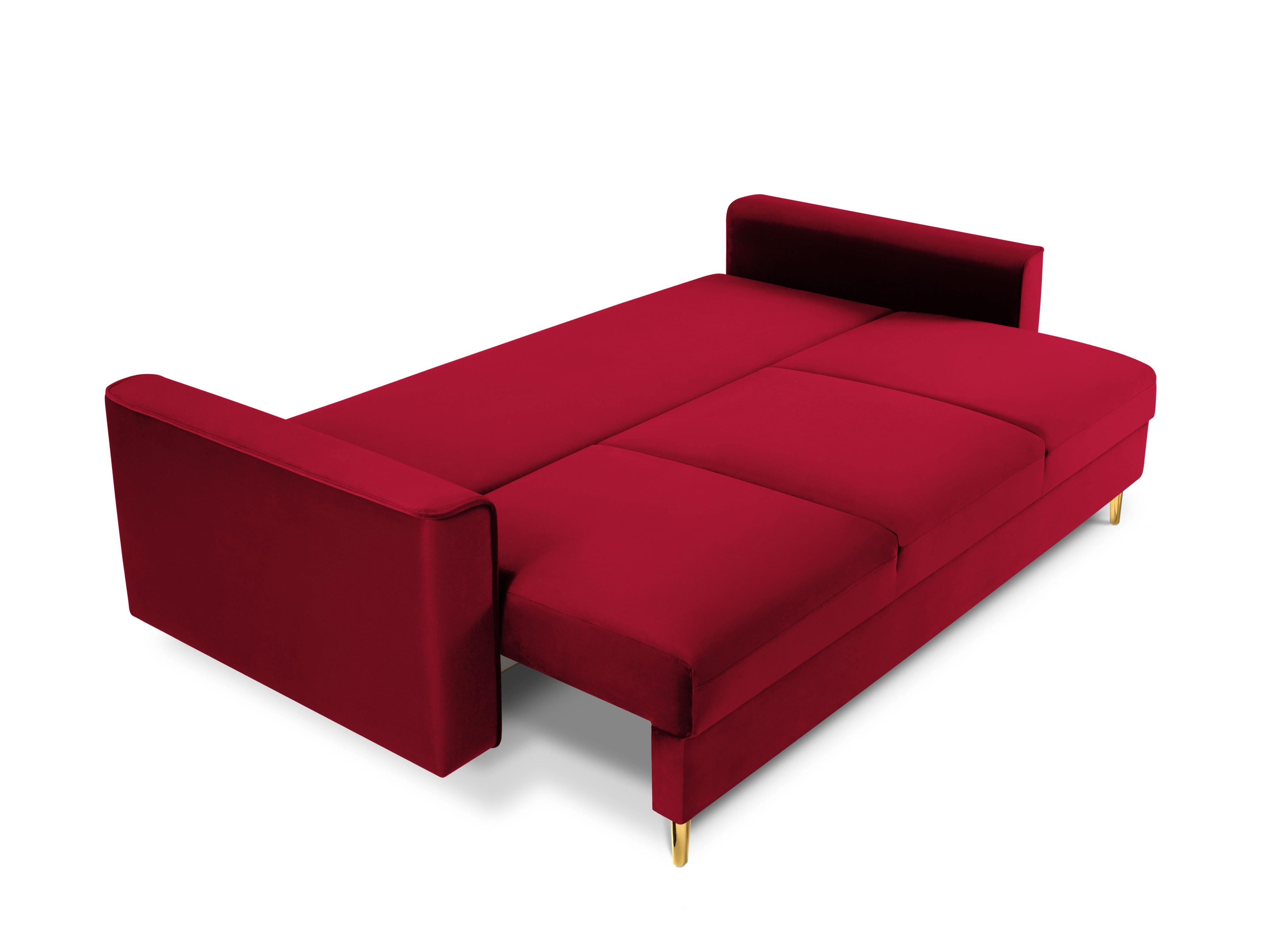 Sofa aksamitna z funkcją spania CARTADERA czerwony ze złotą podstawą Mazzini Sofas Eye on Design