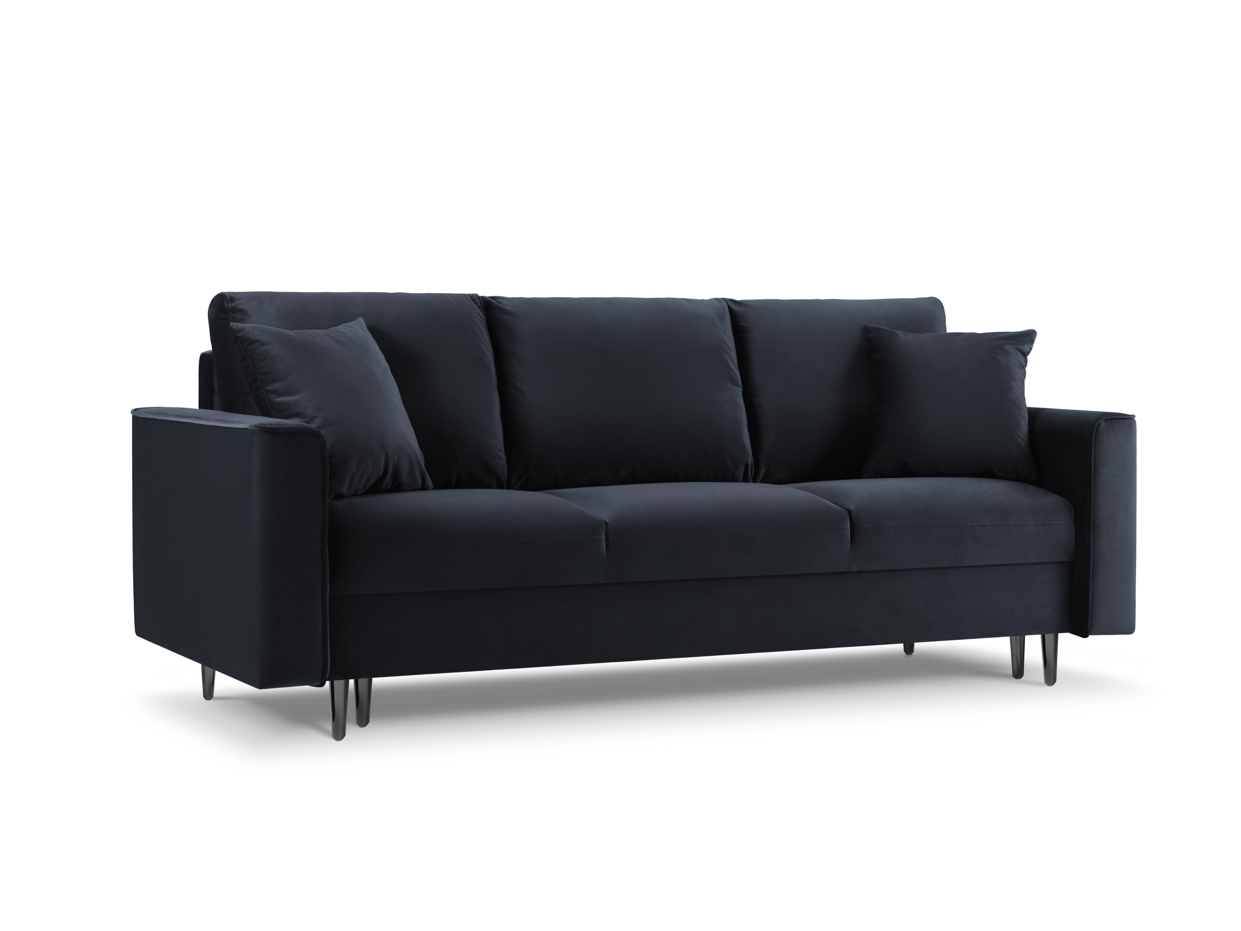 Sofa aksamitna z funkcją spania CARTADERA granatowy z czarną podstawą Mazzini Sofas Eye on Design
