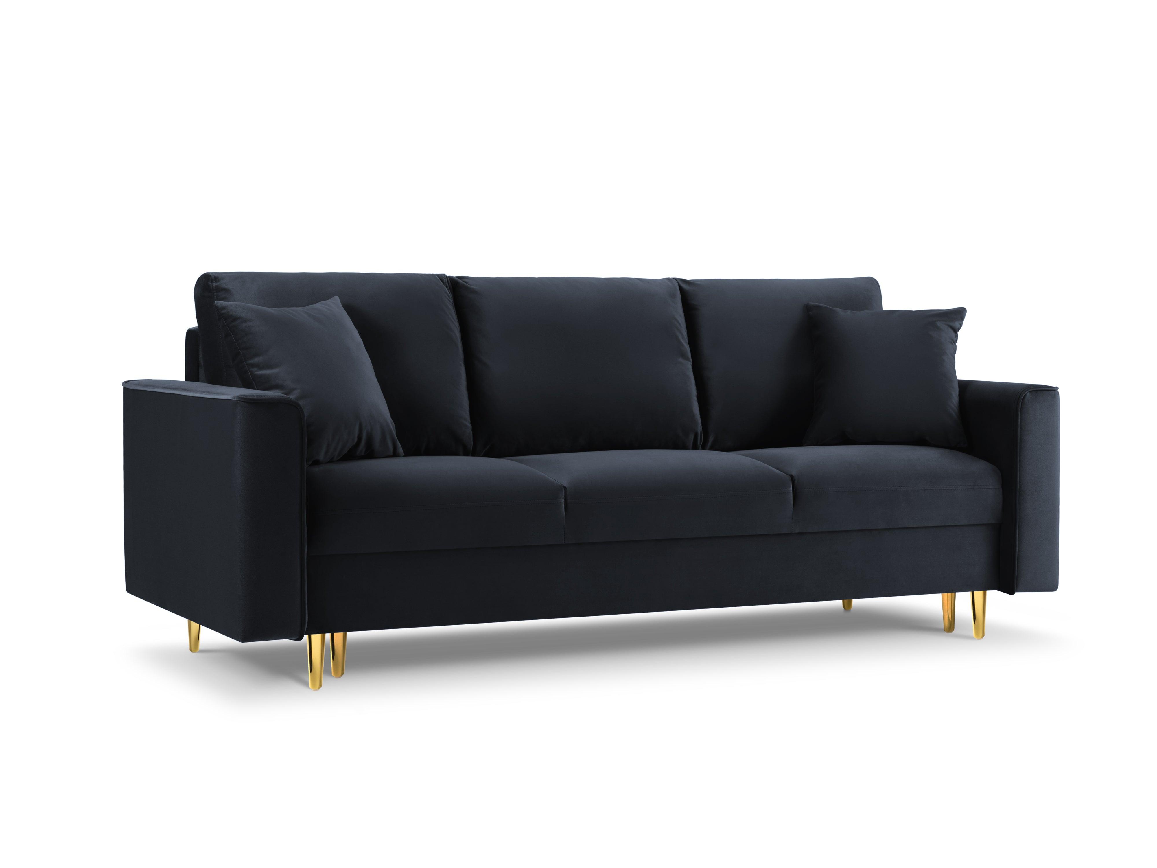 Sofa aksamitna z funkcją spania CARTADERA granatowy ze złotą podstawą Mazzini Sofas Eye on Design