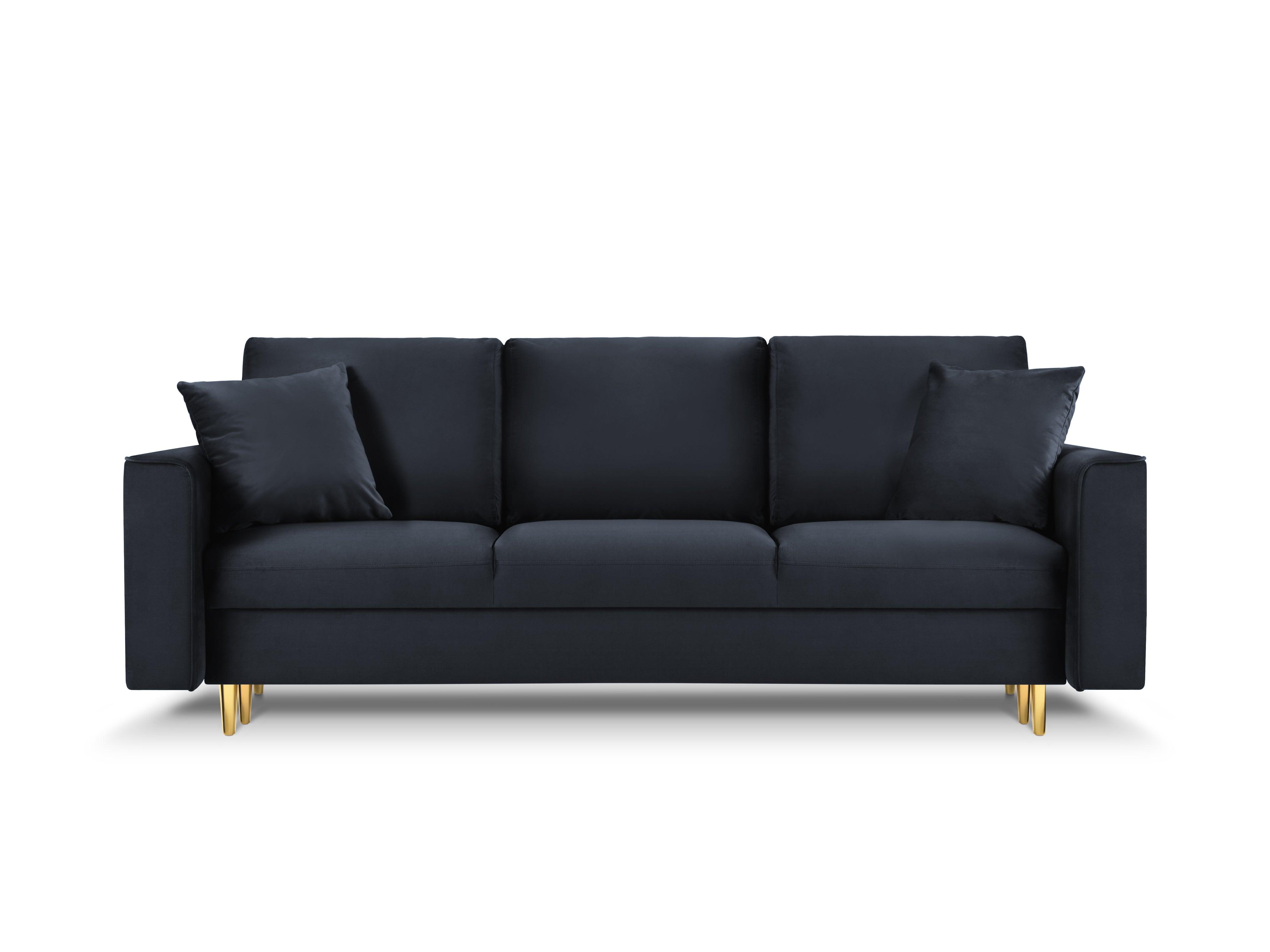 Sofa aksamitna z funkcją spania CARTADERA granatowy ze złotą podstawą Mazzini Sofas Eye on Design