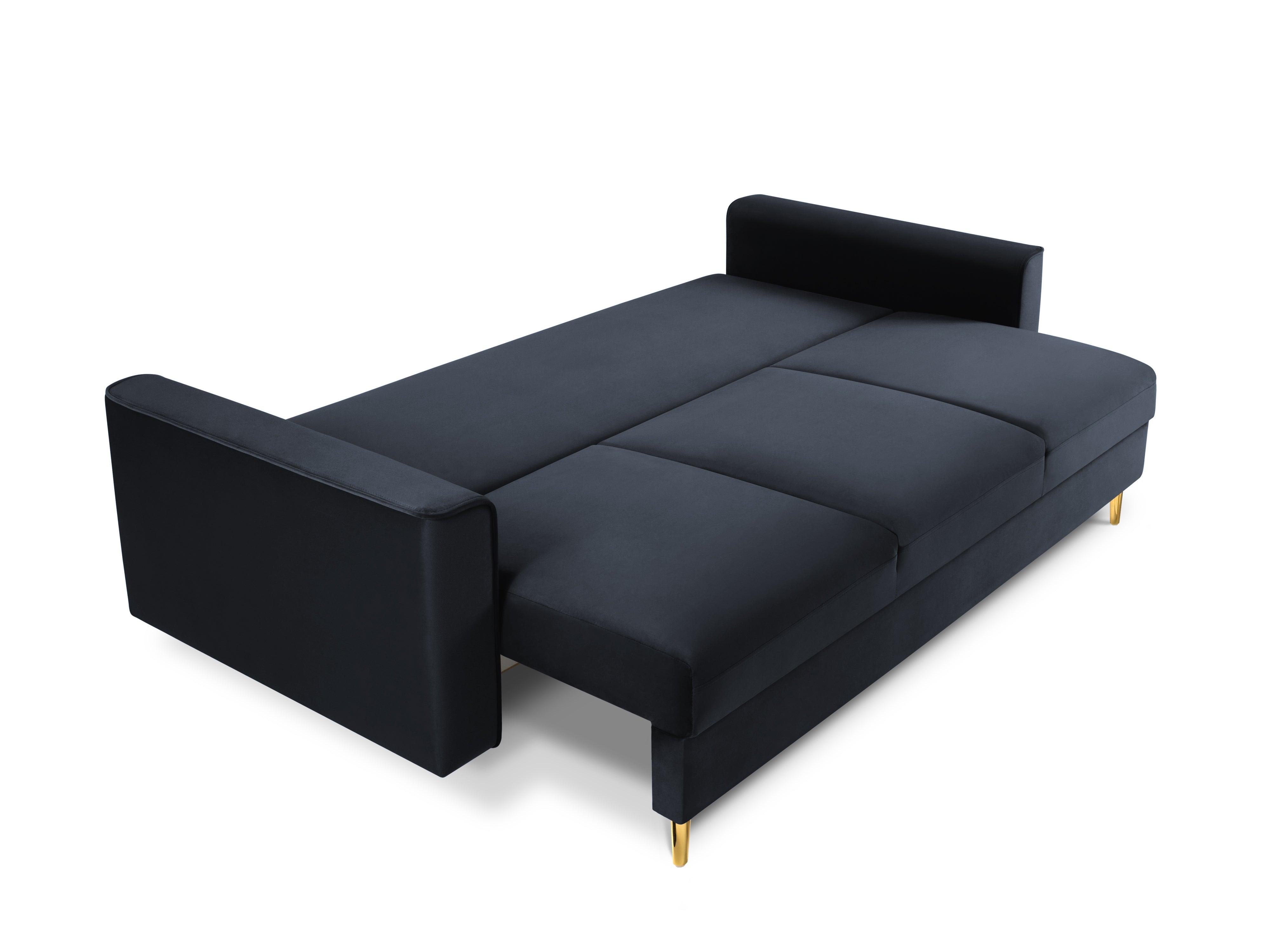 Sofa aksamitna z funkcją spania CARTADERA granatowy ze złotą podstawą Mazzini Sofas Eye on Design
