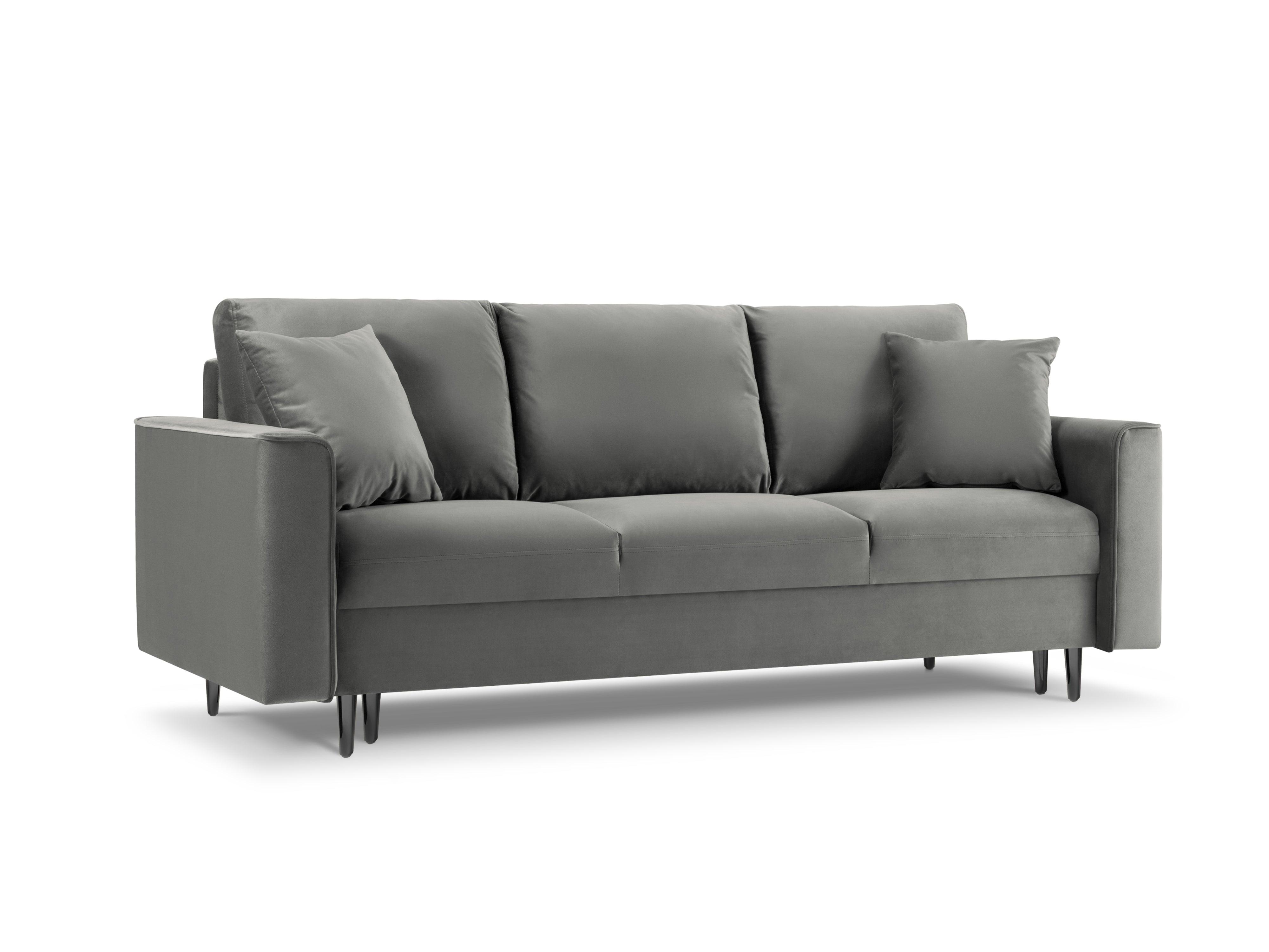 Sofa aksamitna z funkcją spania CARTADERA jasnoszary z czarną podstawą Mazzini Sofas Eye on Design