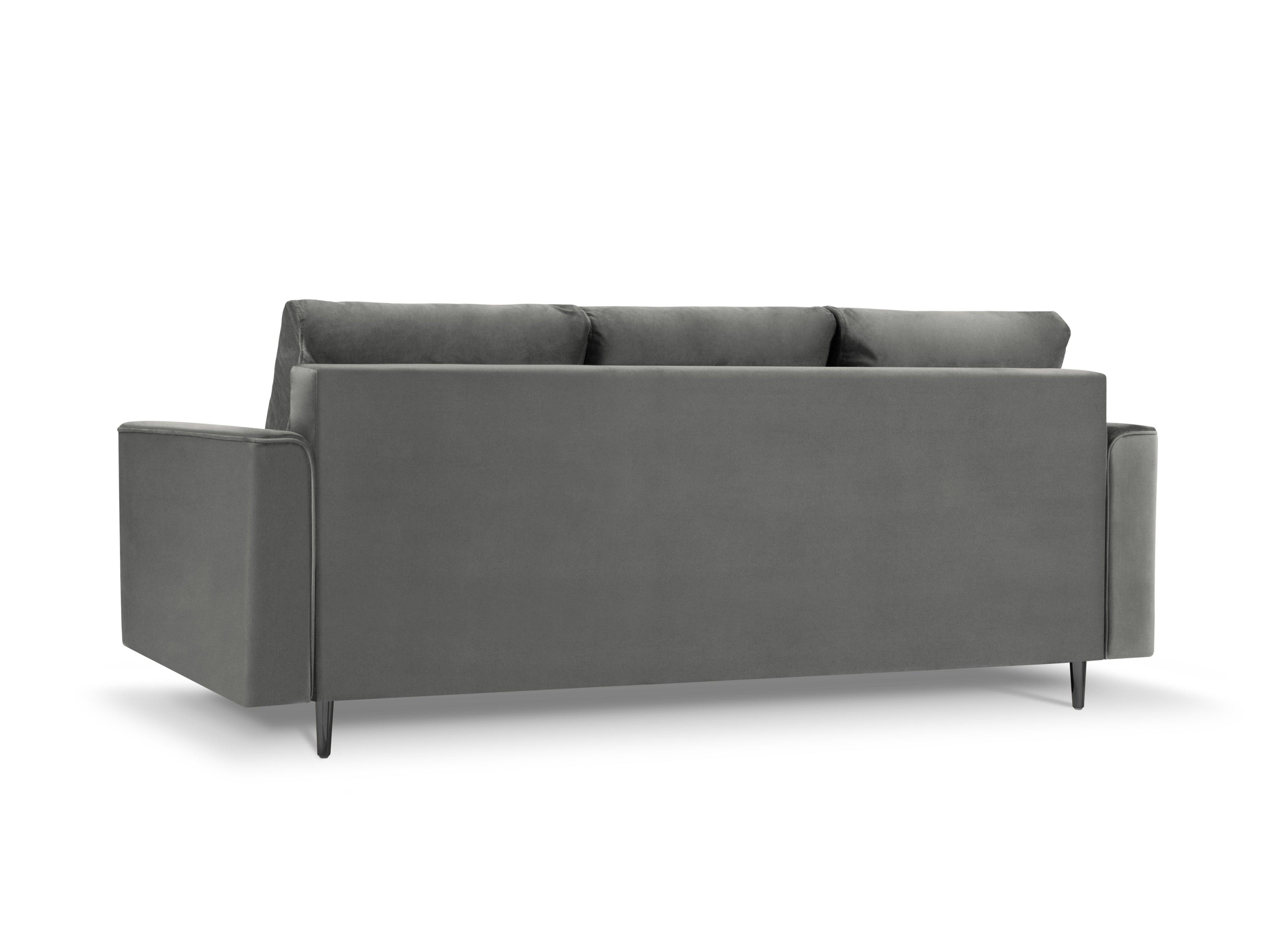 Sofa aksamitna z funkcją spania CARTADERA jasnoszary z czarną podstawą Mazzini Sofas Eye on Design