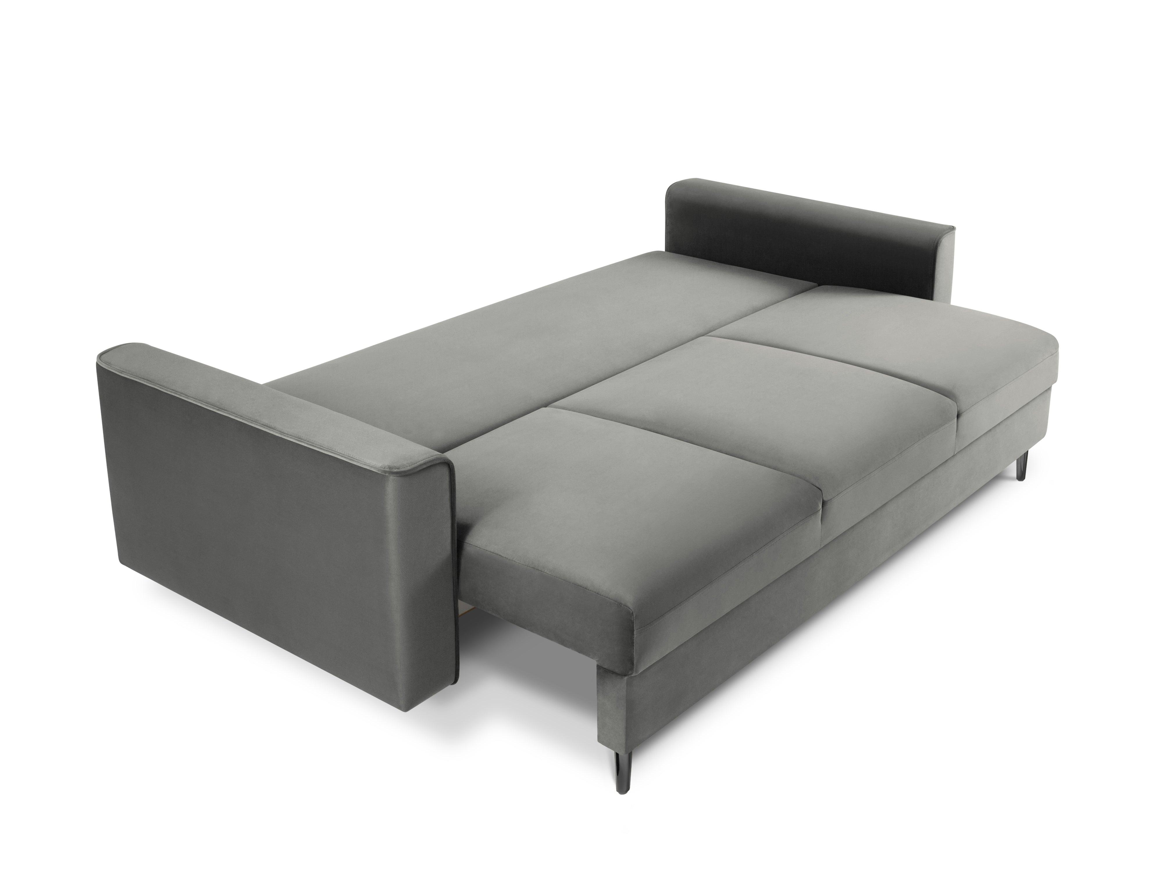 Sofa aksamitna z funkcją spania CARTADERA jasnoszary z czarną podstawą Mazzini Sofas Eye on Design