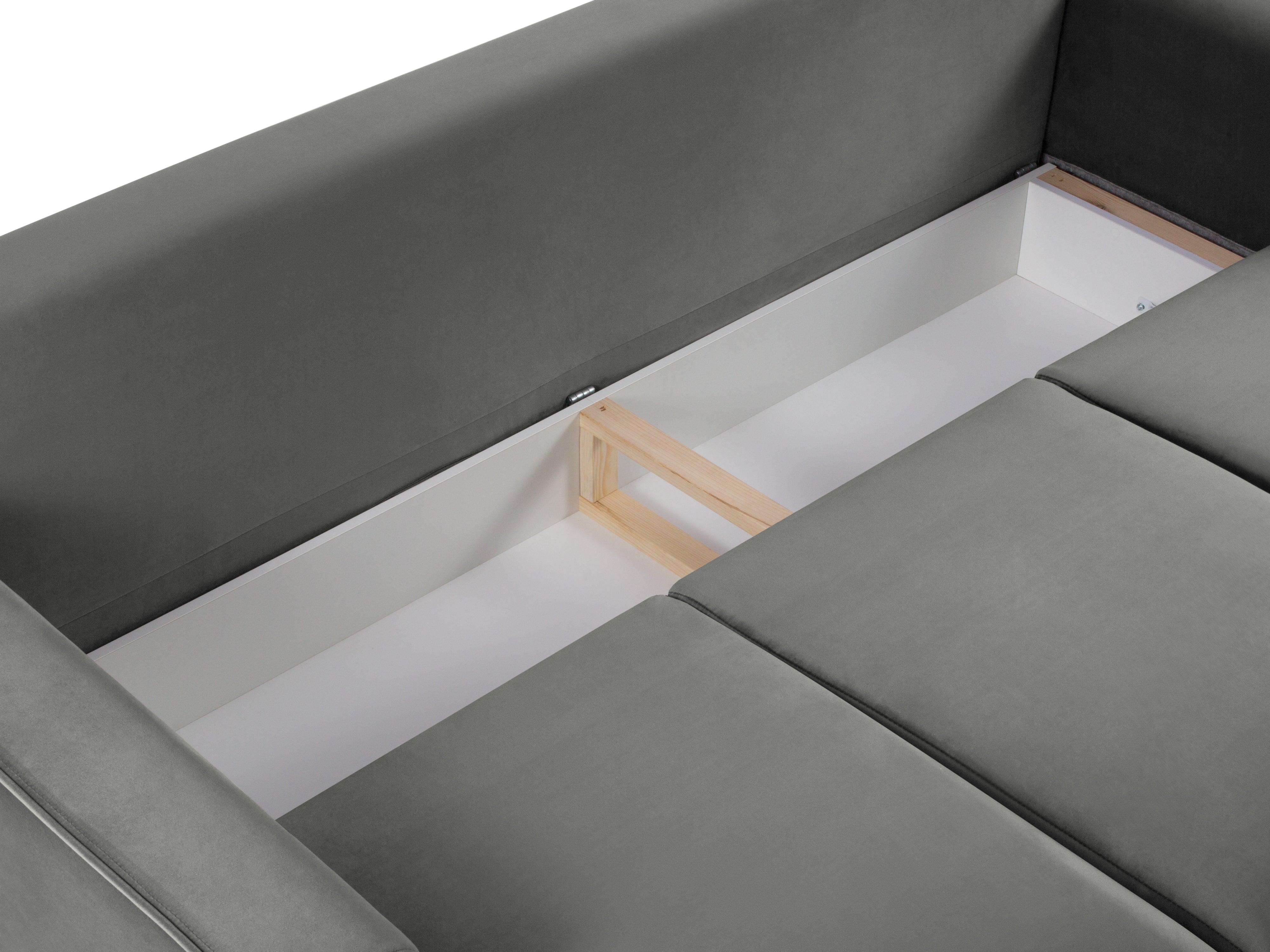 Sofa aksamitna z funkcją spania CARTADERA jasnoszary ze złotą podstawą Mazzini Sofas Eye on Design