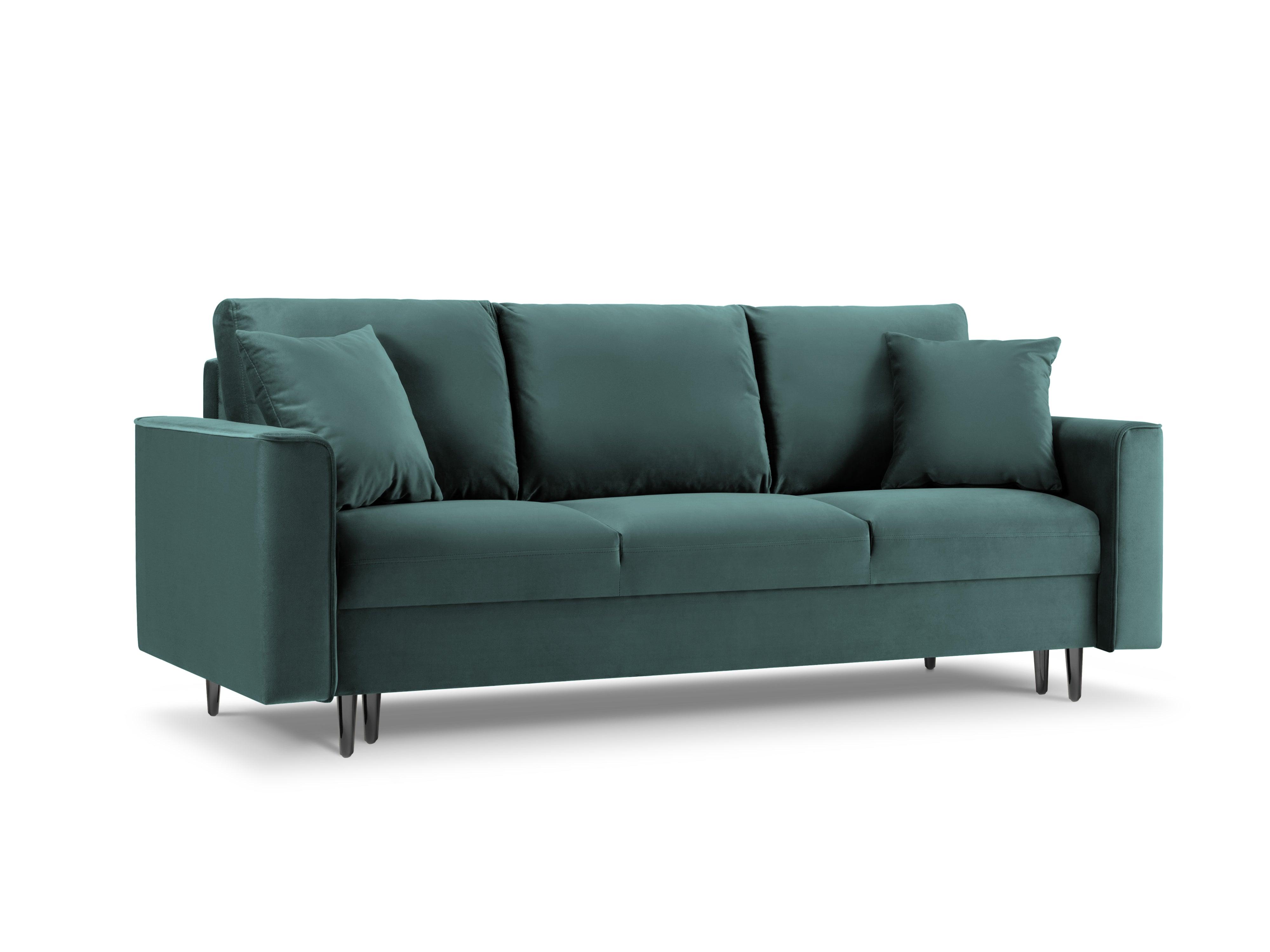 Sofa aksamitna z funkcją spania CARTADERA petrol z czarną podstawą Mazzini Sofas Eye on Design