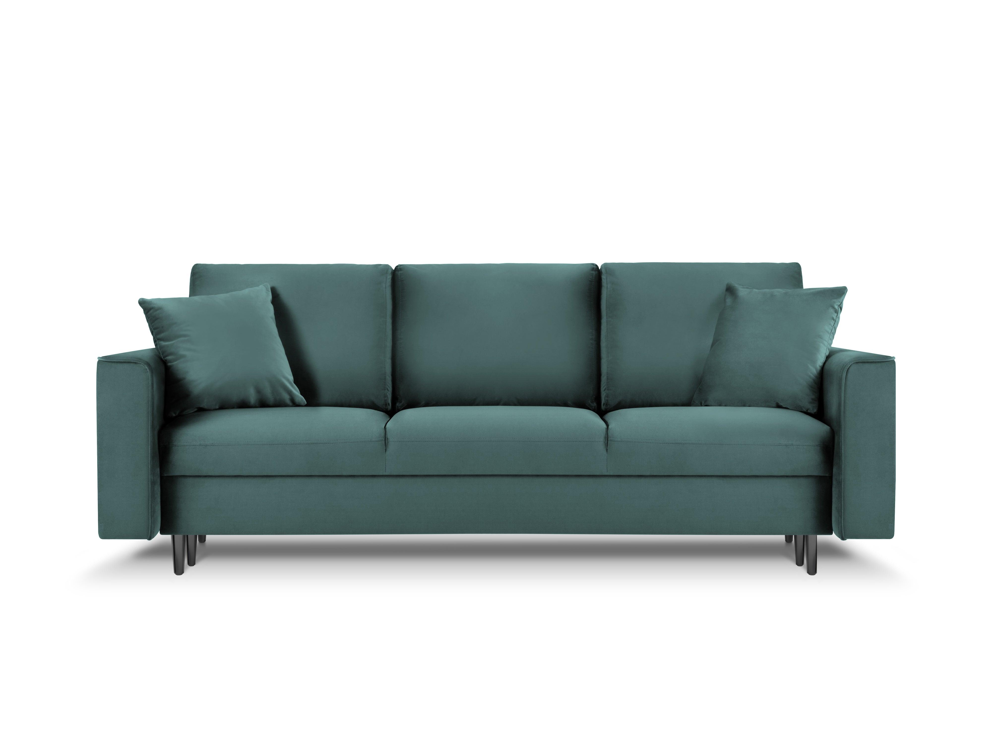 Sofa aksamitna z funkcją spania CARTADERA petrol z czarną podstawą Mazzini Sofas Eye on Design