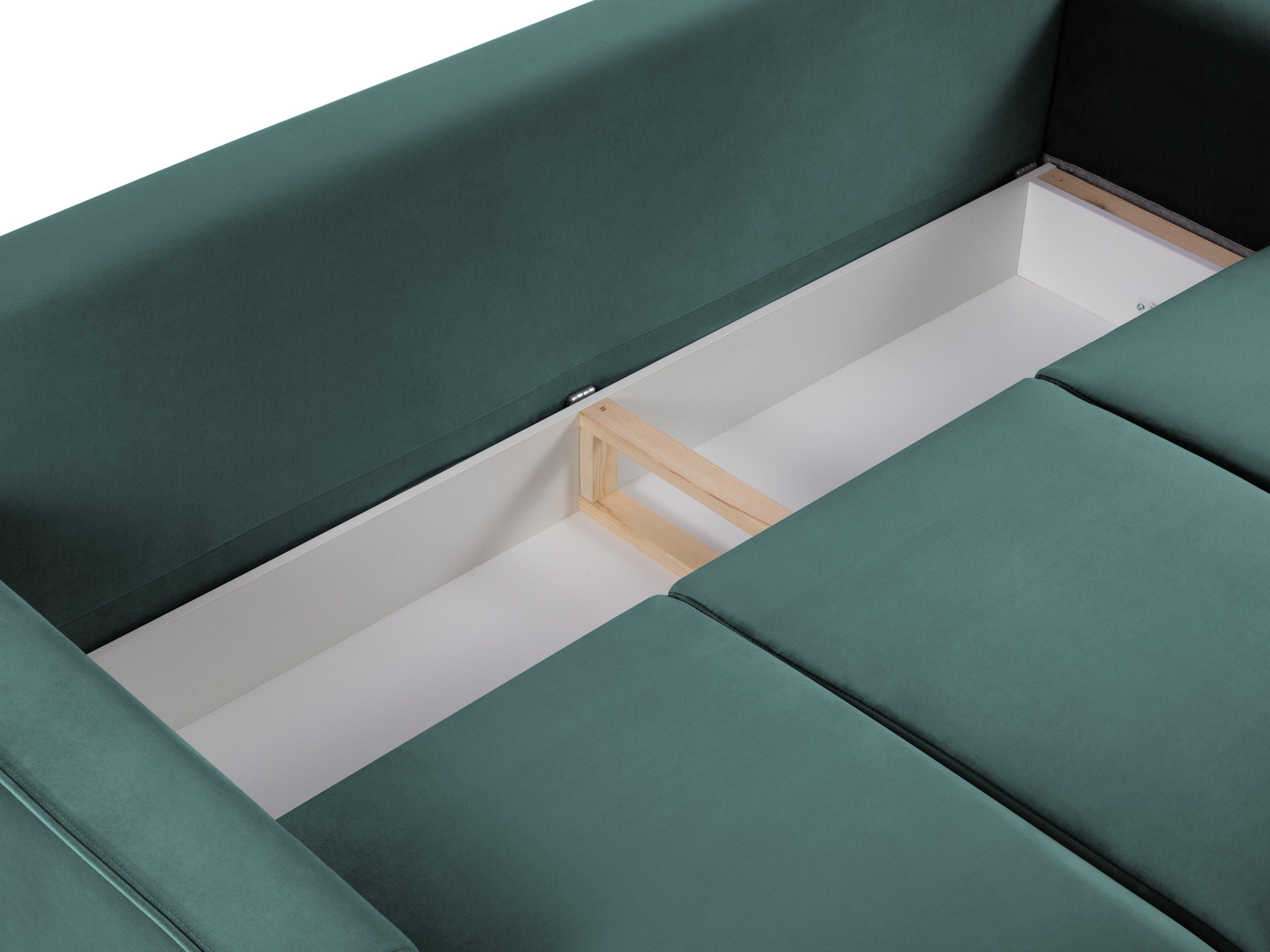 Sofa aksamitna z funkcją spania CARTADERA petrol z czarną podstawą Mazzini Sofas Eye on Design