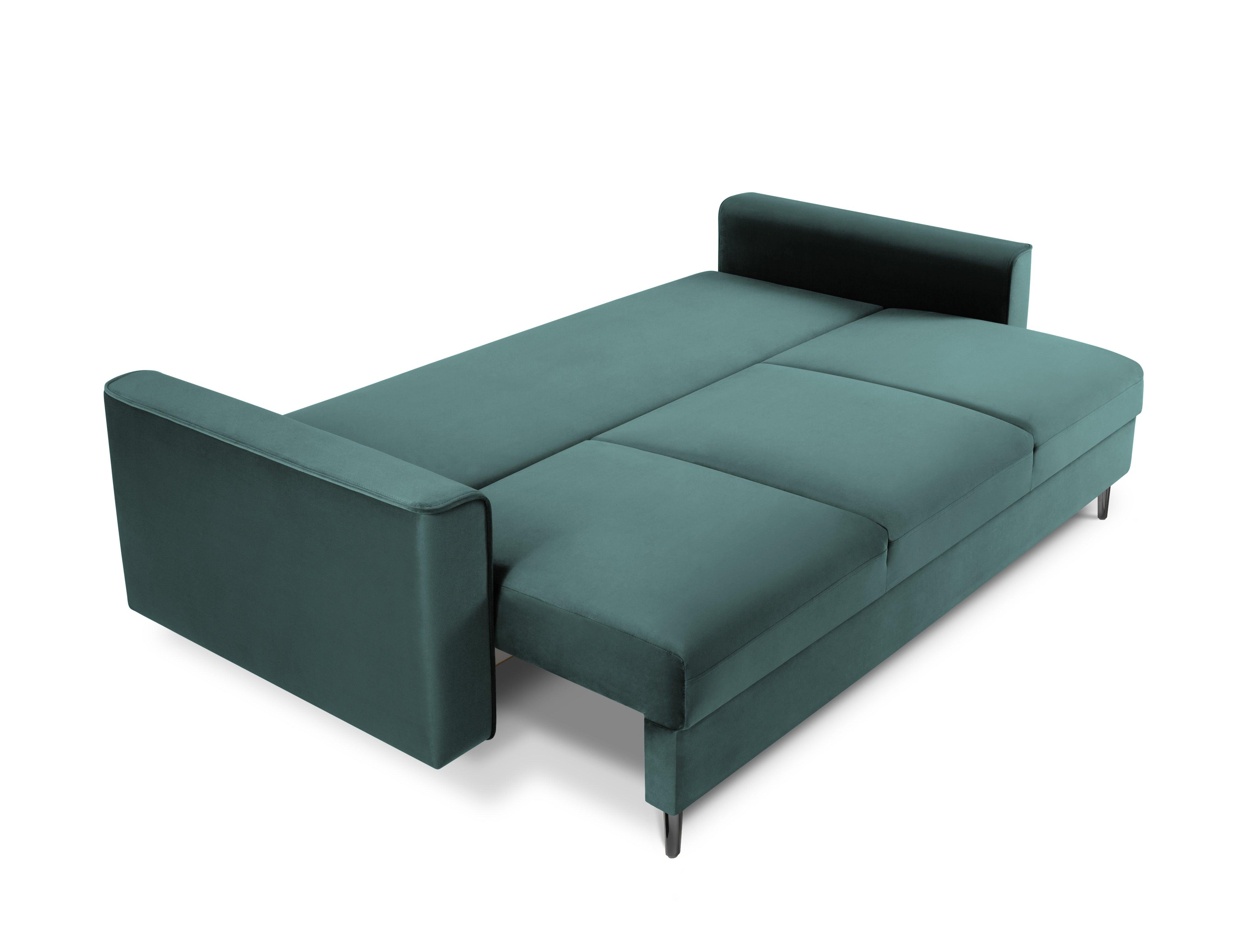 Sofa aksamitna z funkcją spania CARTADERA petrol z czarną podstawą Mazzini Sofas Eye on Design