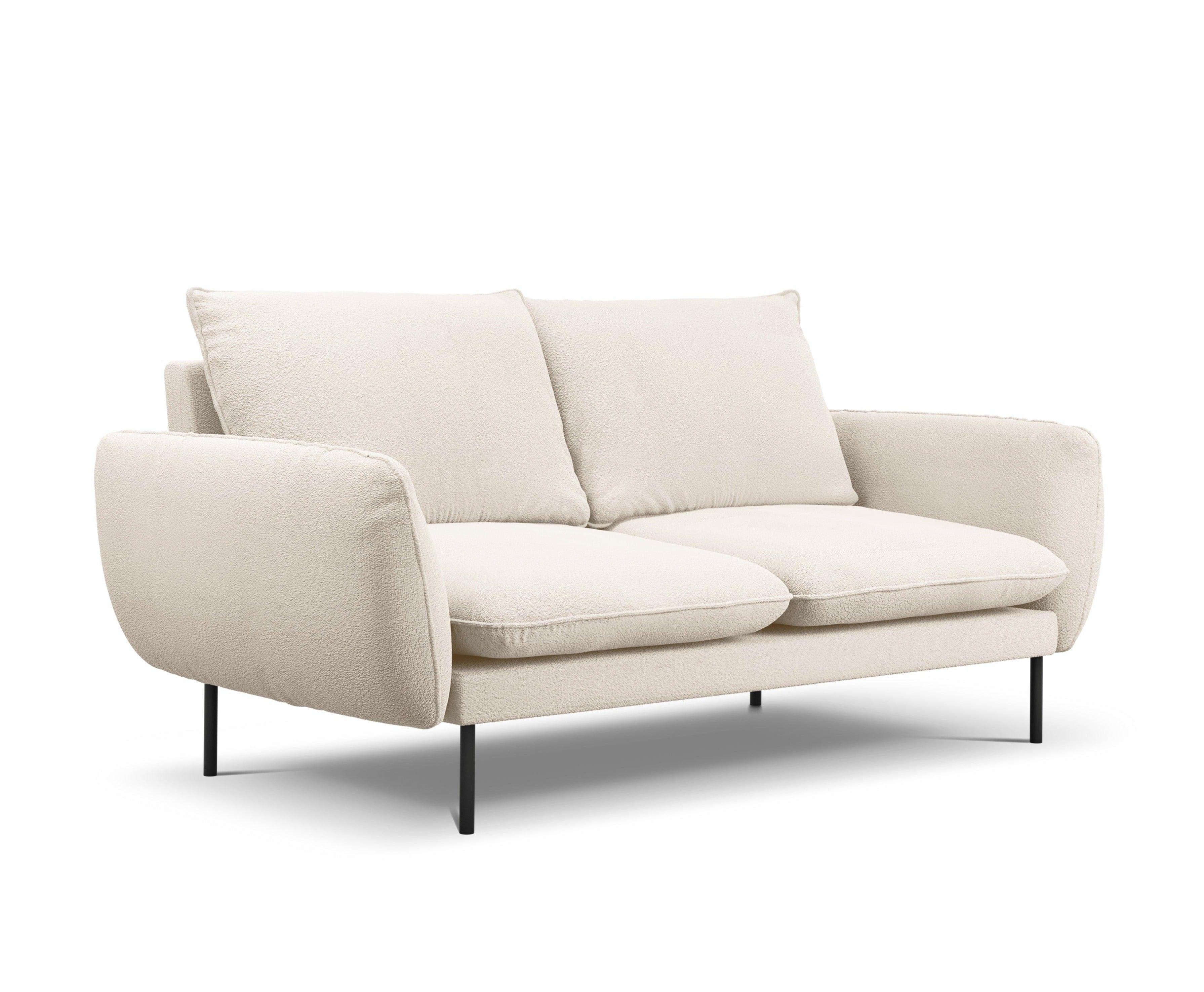 Sofa w tkaninie boucle 2-osobowa VIENNA beżowy z czarną podstawą Cosmopolitan Design Eye on Design