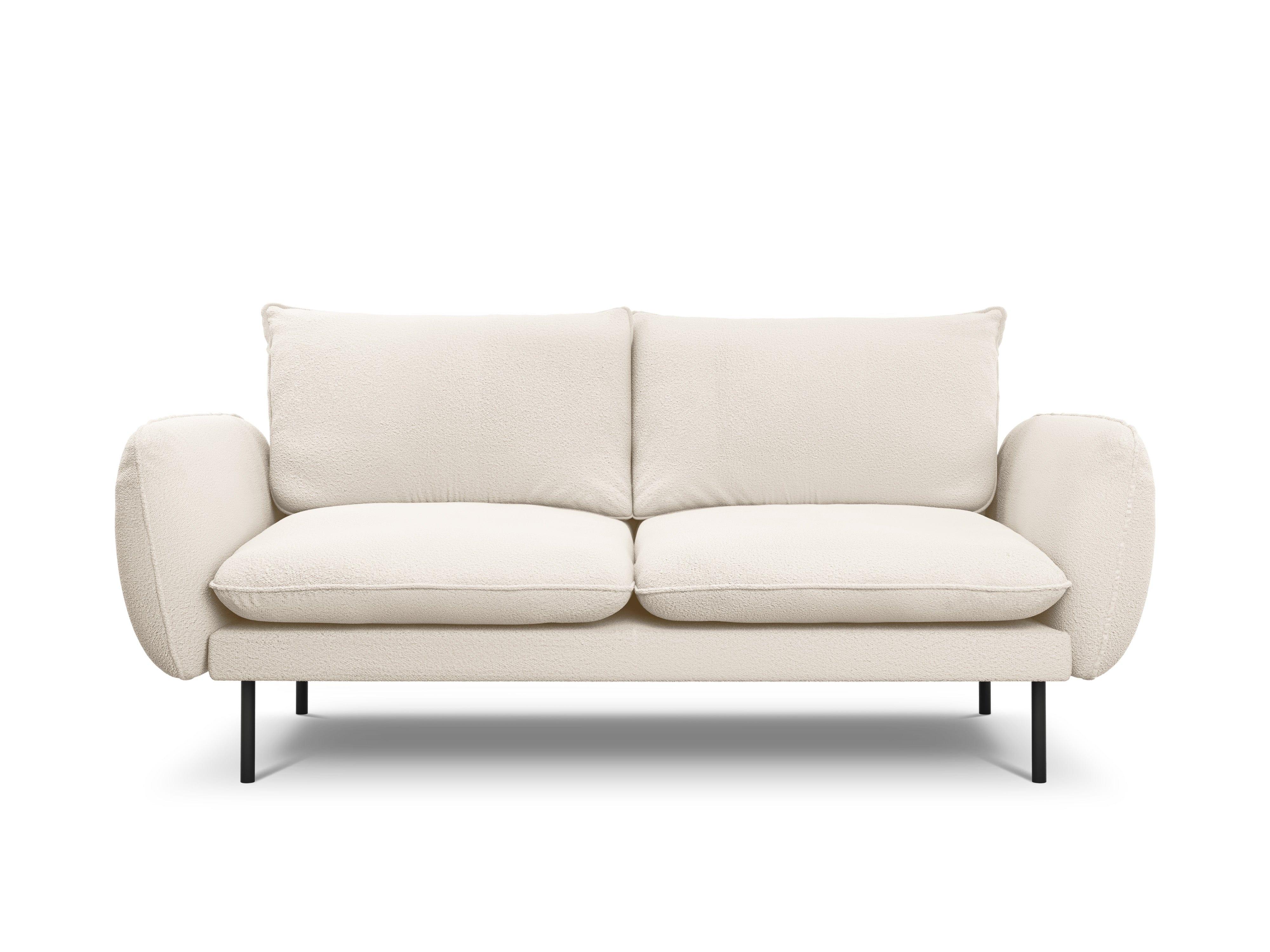 Sofa w tkaninie boucle 2-osobowa VIENNA beżowy z czarną podstawą Cosmopolitan Design Eye on Design