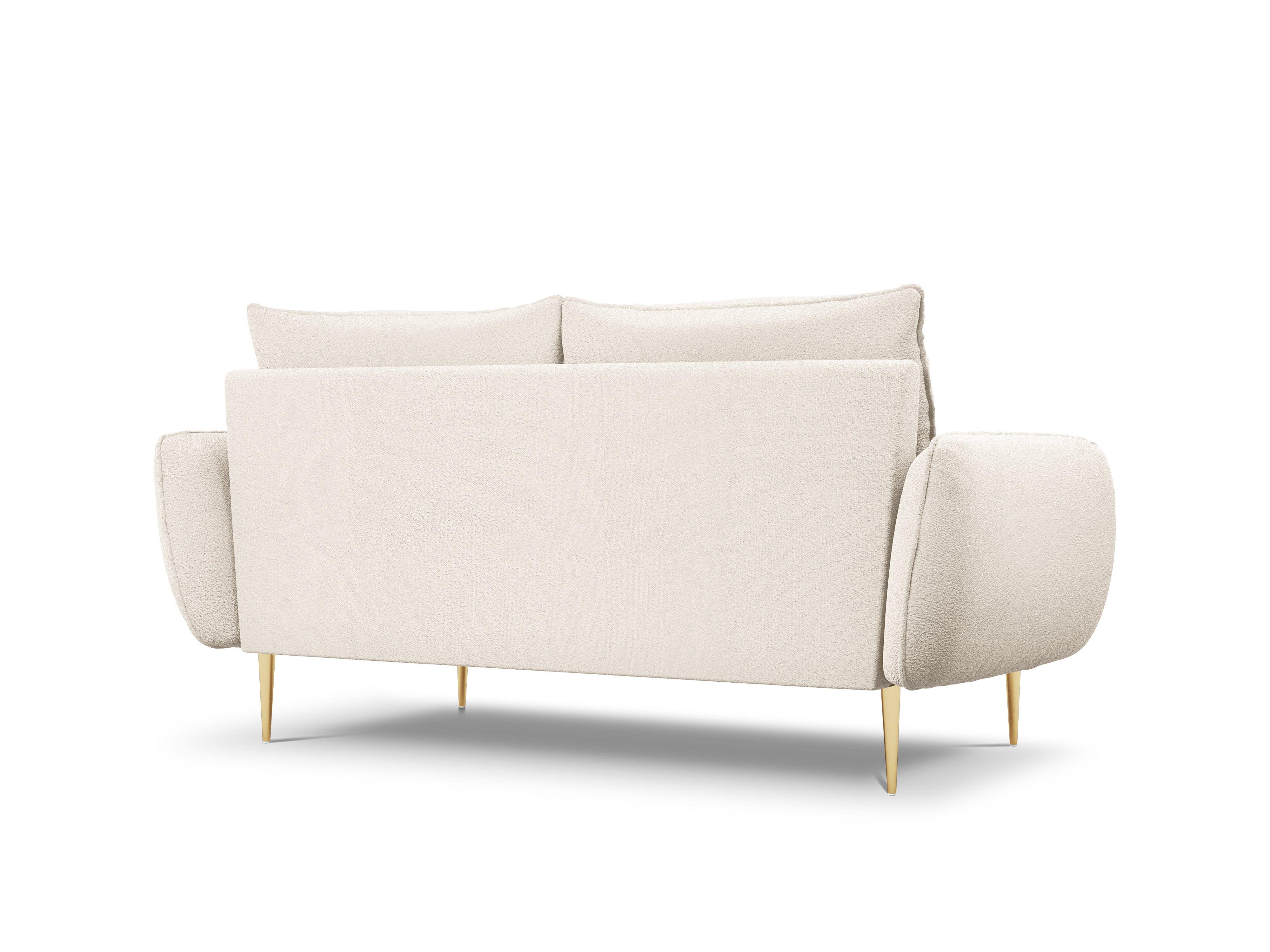 Sofa w tkaninie boucle 2-osobowa VIENNA beżowy ze złotą podstawą Cosmopolitan Design Eye on Design