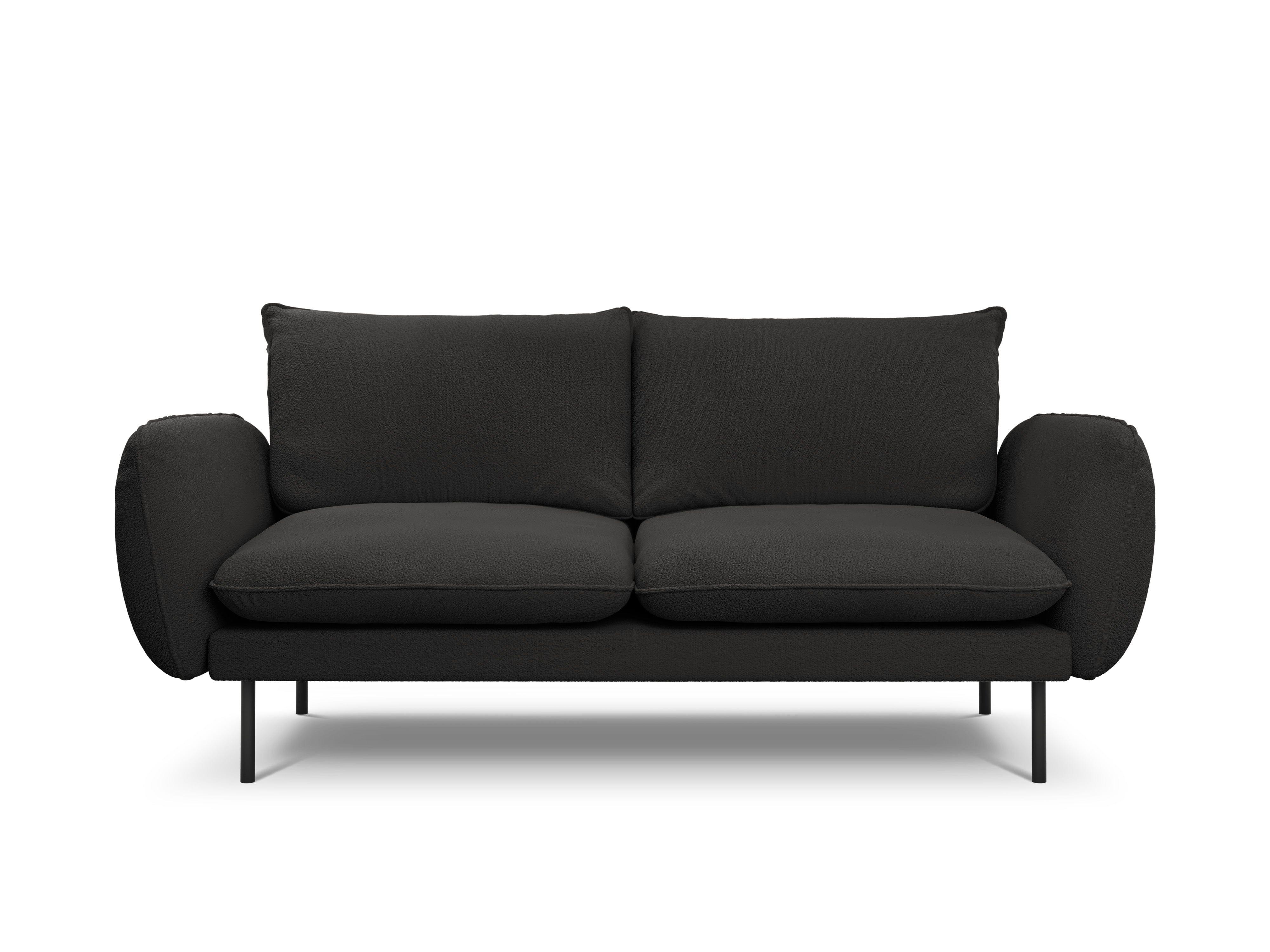 Sofa w tkaninie boucle 2-osobowa VIENNA czarny z czarną podstawą Cosmopolitan Design Eye on Design