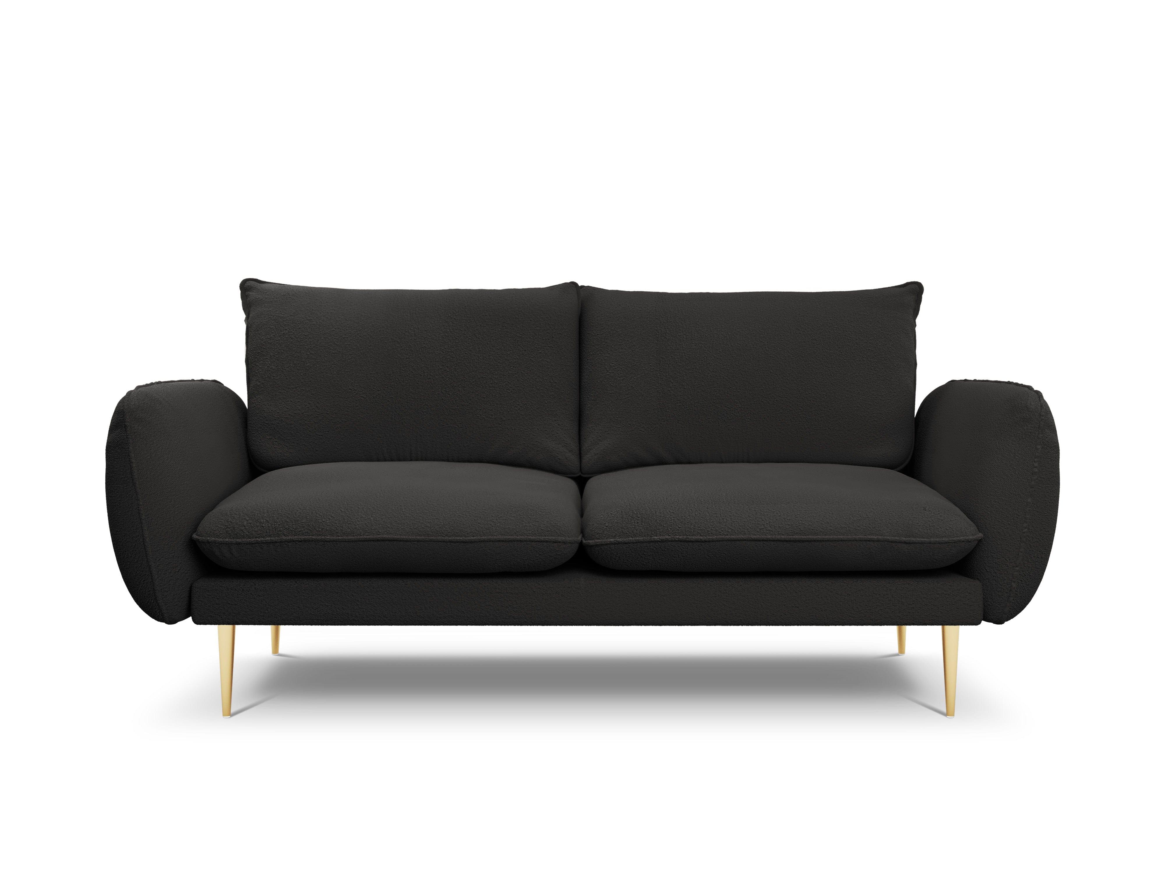 Sofa w tkaninie boucle 2-osobowa VIENNA czarny ze złotą podstawą Cosmopolitan Design Eye on Design
