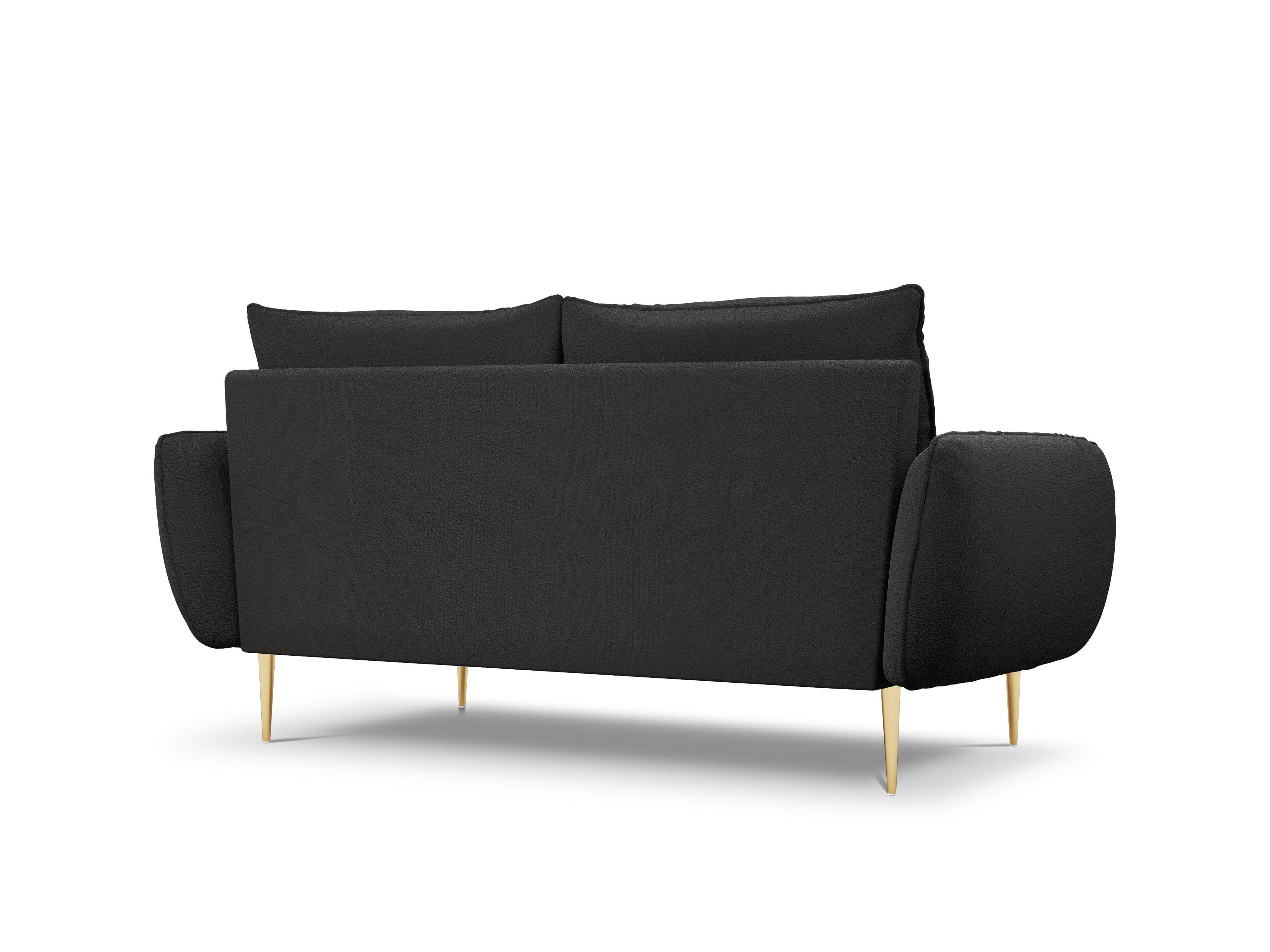 Sofa w tkaninie boucle 2-osobowa VIENNA czarny ze złotą podstawą Cosmopolitan Design Eye on Design