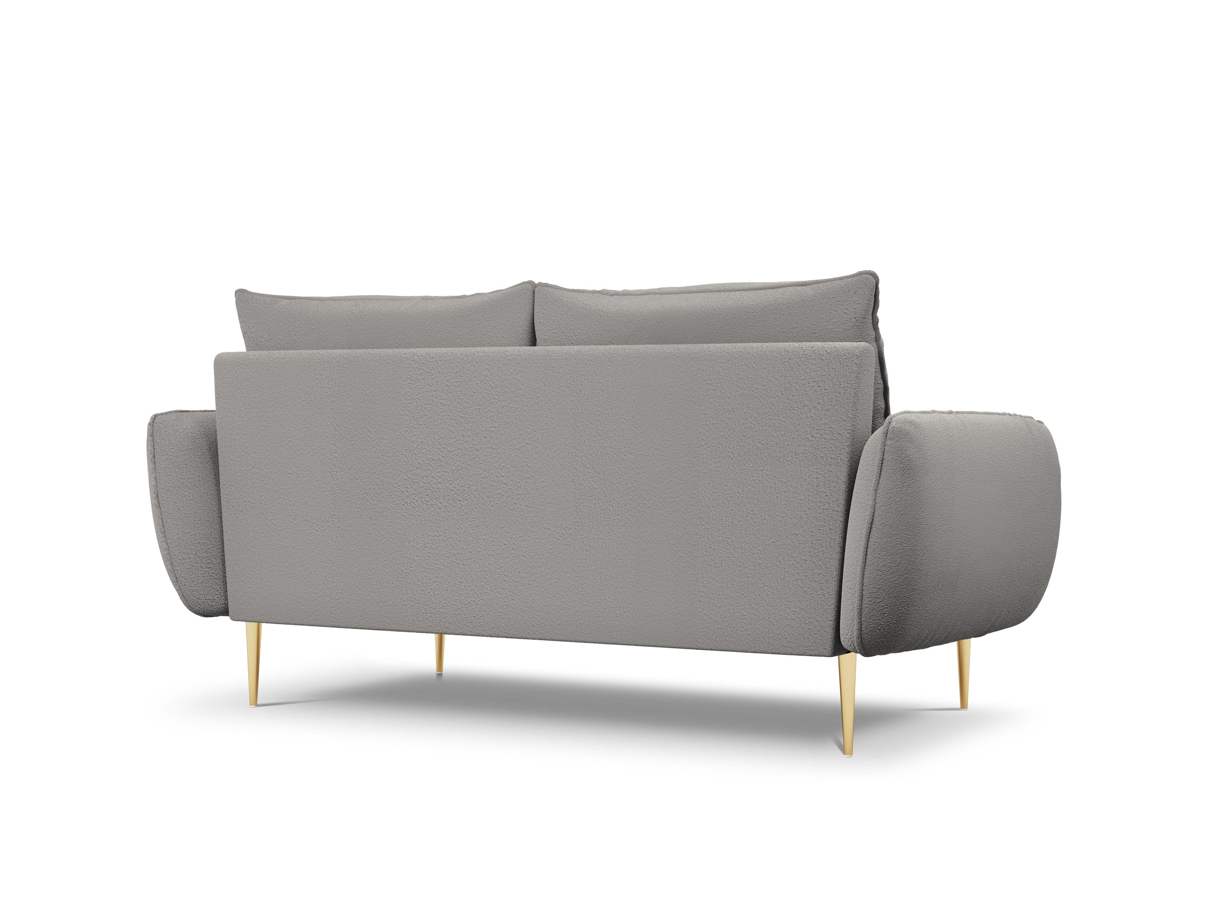 Sofa w tkaninie boucle 2-osobowa VIENNA szary ze złotą podstawą Cosmopolitan Design Eye on Design